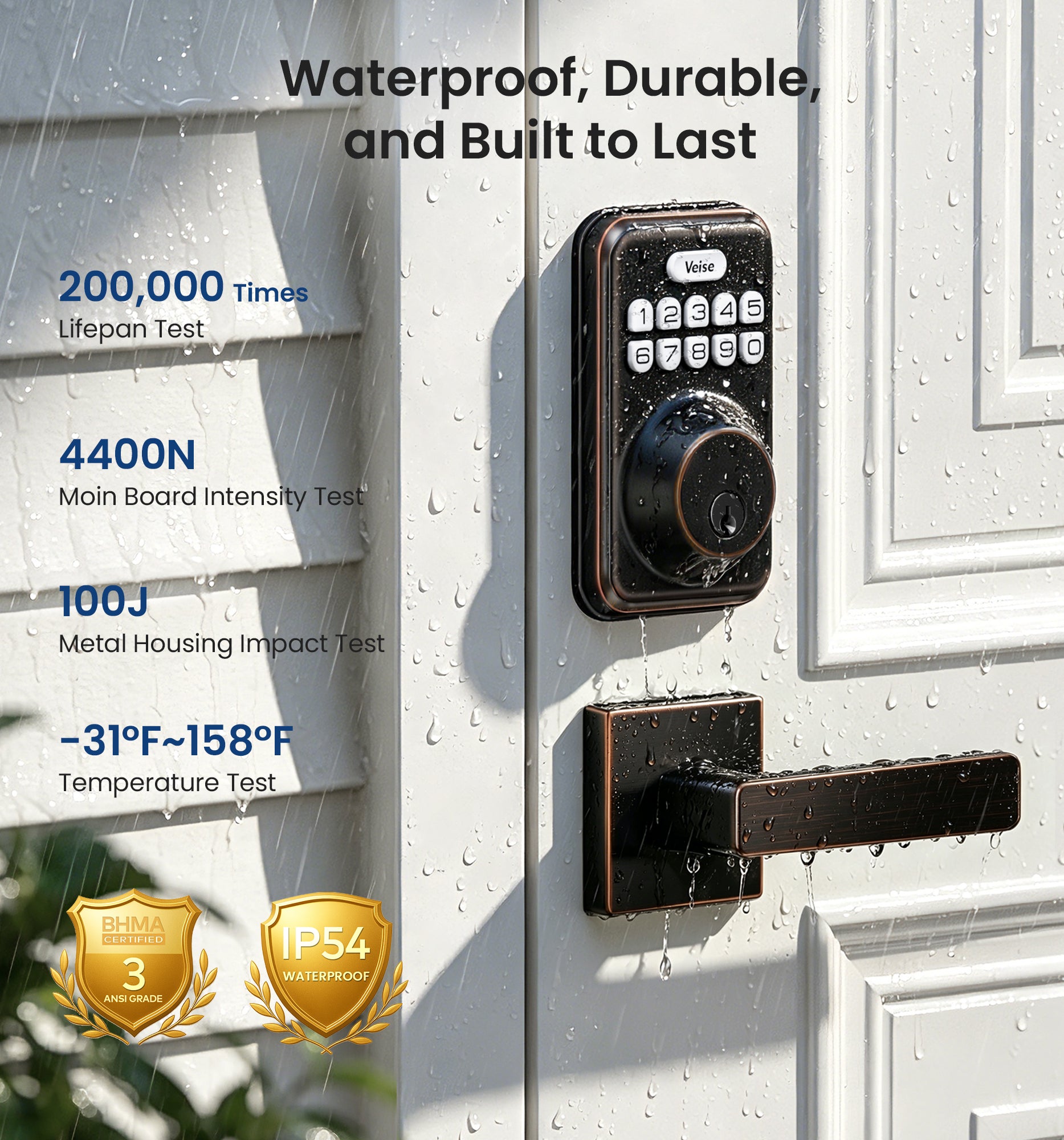 Veise DK01-B Keypad Deadbolt with 2 Lever Handles