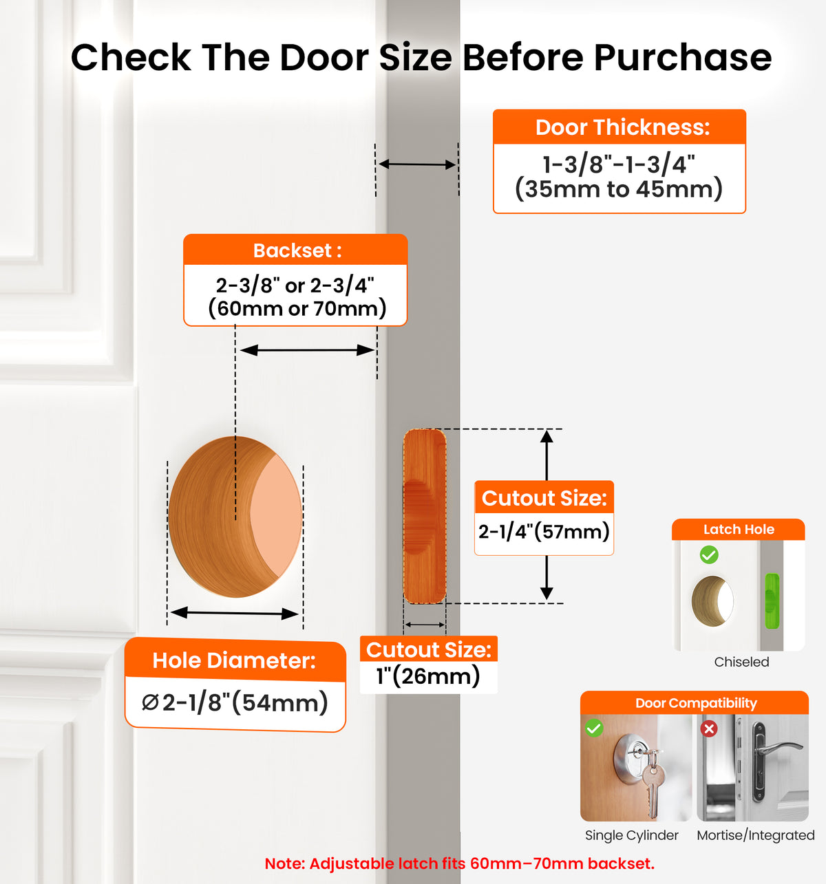 Veise KF06  Privacy Door Knobs Set, Keyless Interior Door Locks for Bedroom & Bathroom