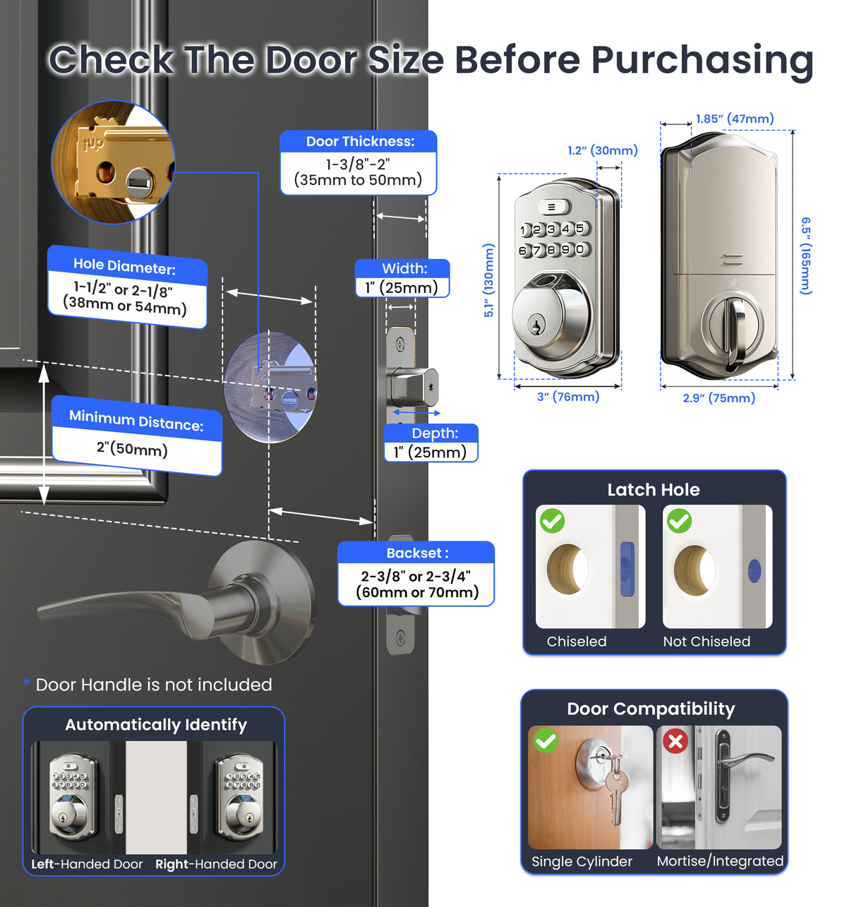 Veise VE012W Built-in Wi-Fi Fingerprint Smart Lock #Color_Satin Nickel