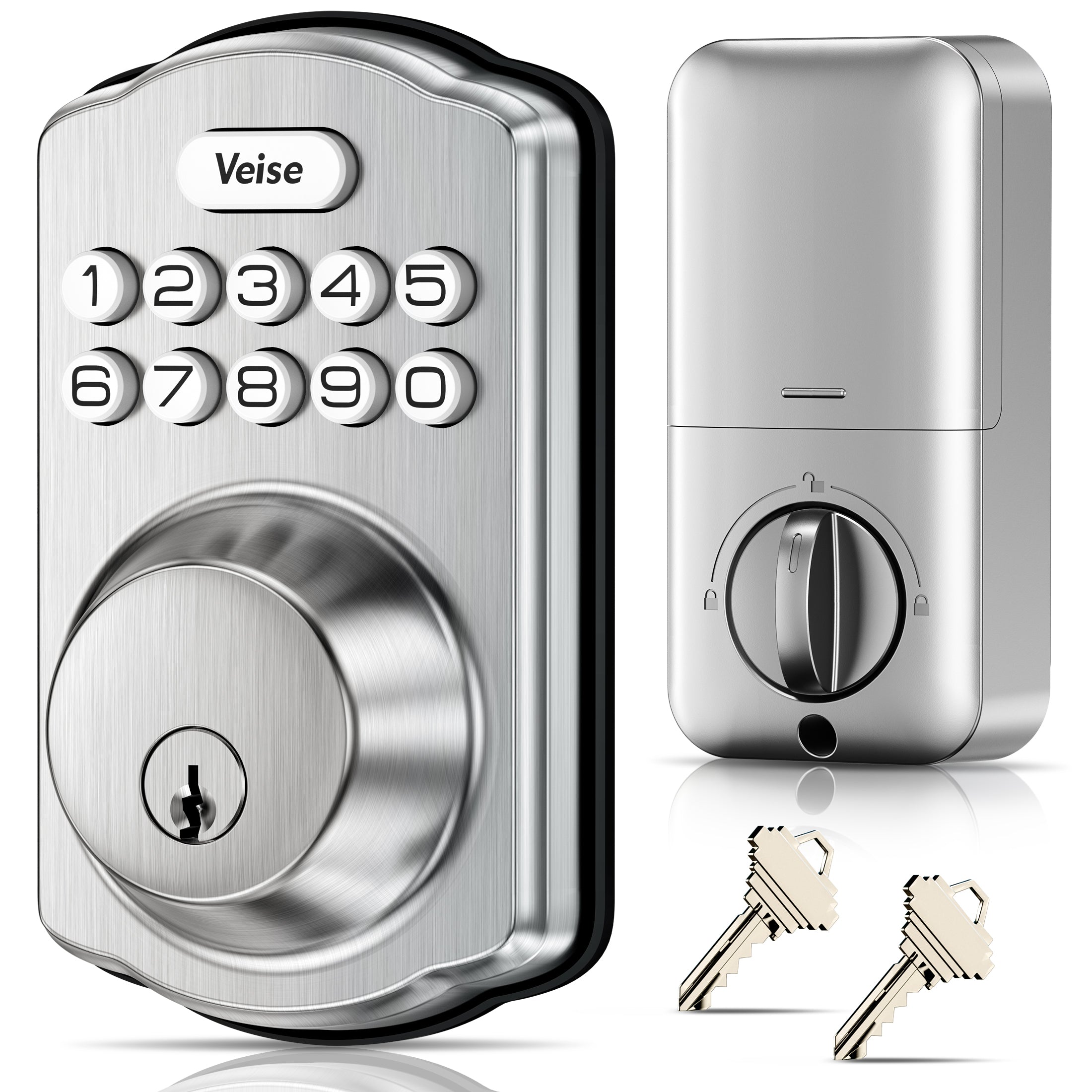 Veise KS01 Electronic Keypad Deadbolt Door Lock, Easy Installation, Aluminum, Zinc Materials, Satin Nickel-W