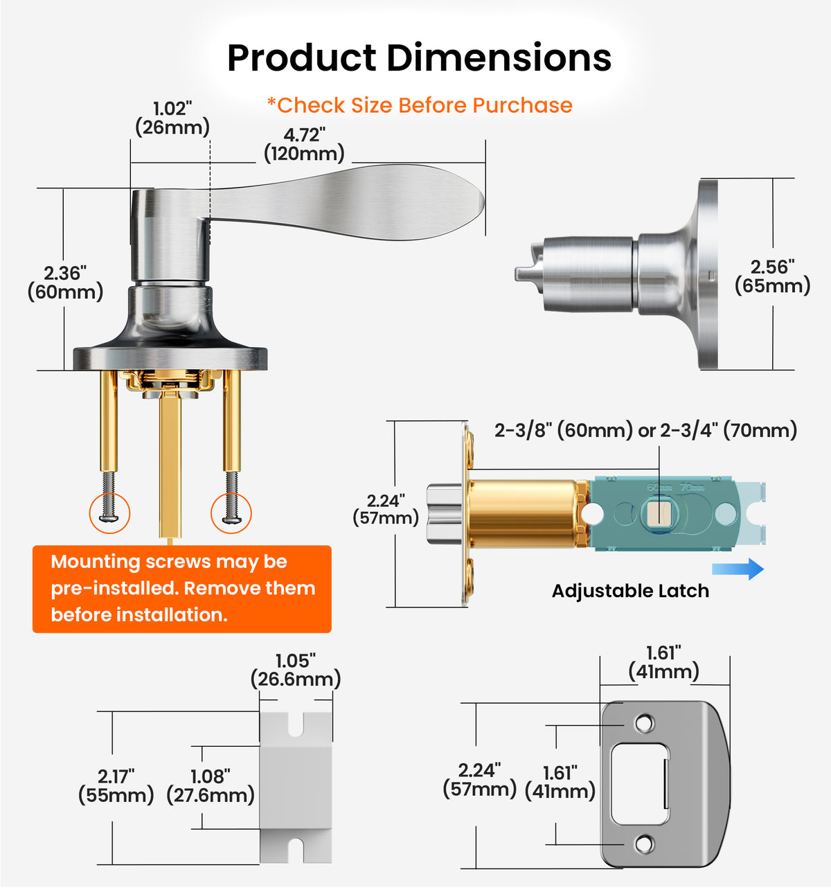 HF01-C Door Handle Privacy Door Levers #Color_Satin Nickel