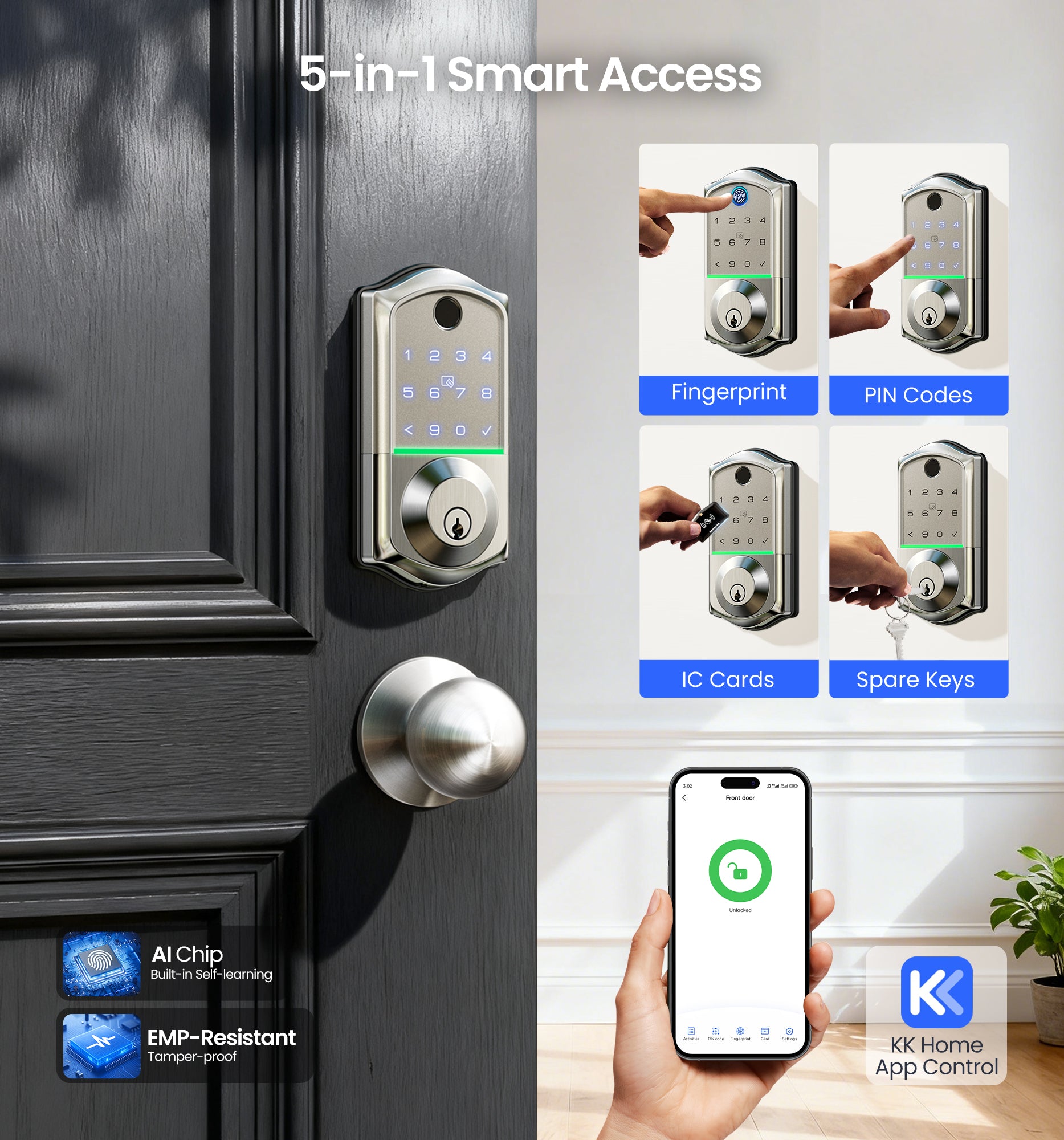 Veise VE017-K Fingerprint Smart Lock with 2 Knobs