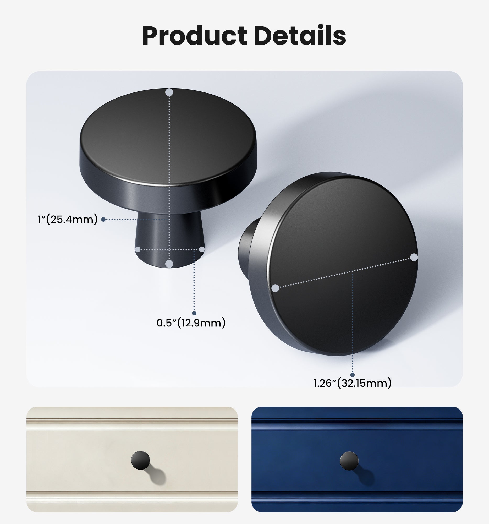 Veise NK-AL01 1-1/4 Inch Round Kitchen Cabinet Knobs