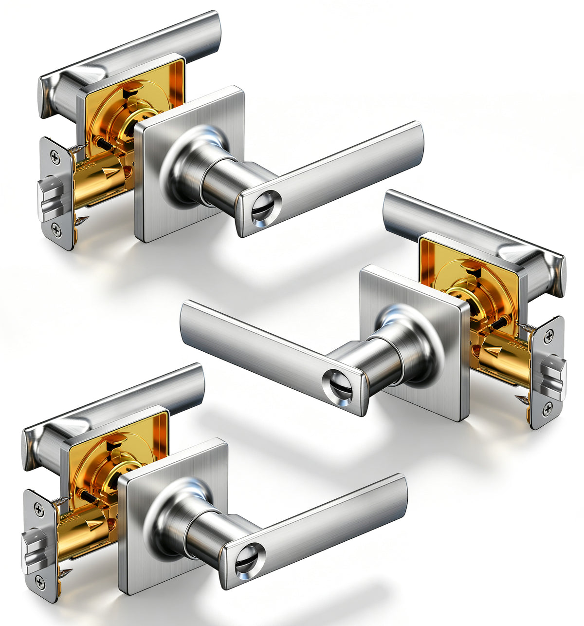 LY-F Square Privacy Door Lever #Color_Satin Nickel