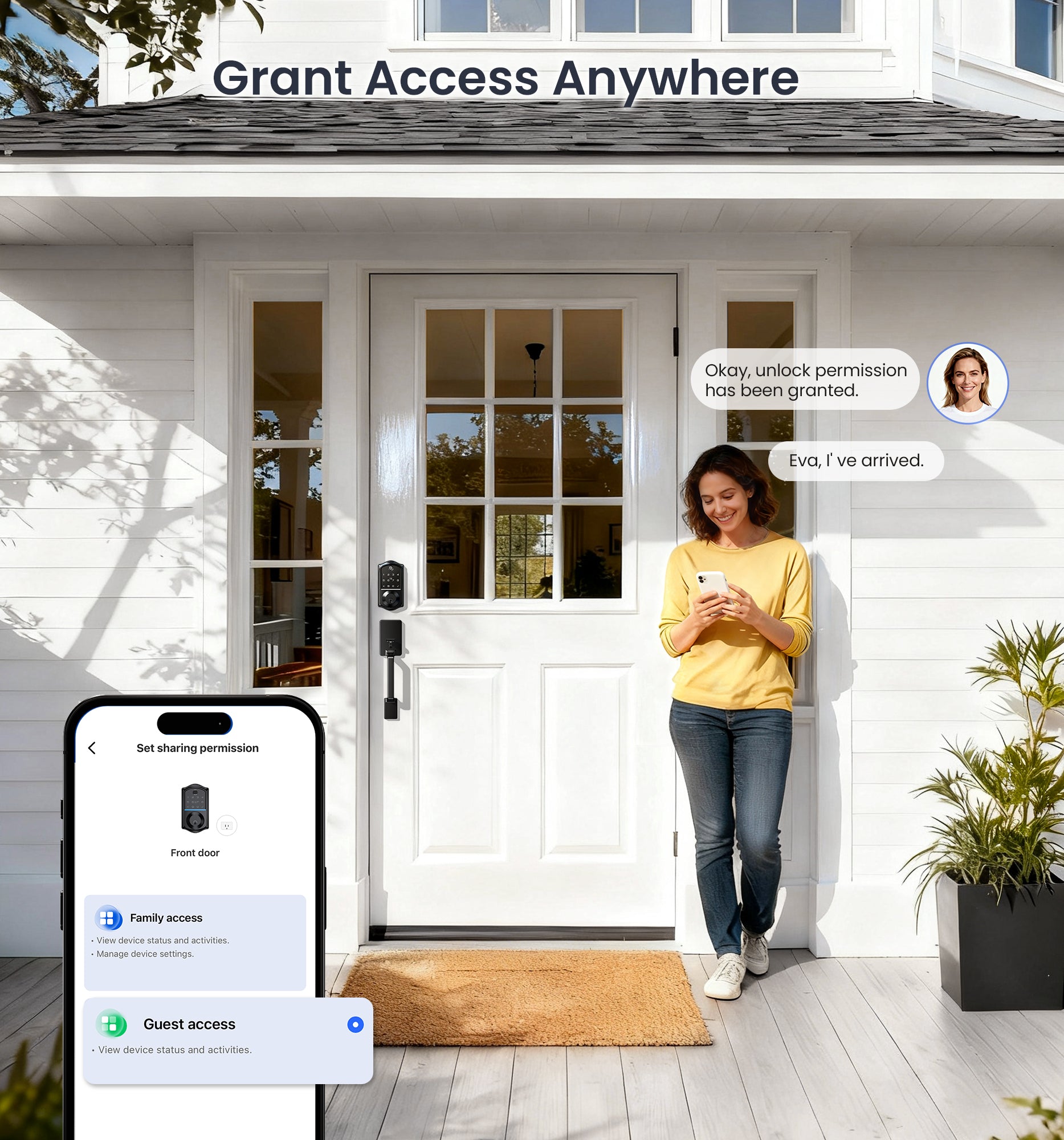 Veise VE017-D Fingerprint Smart Front Door Lock Set, App Control, 7-in-1 Keyless Entry Deadbolt with Lever Handle, Emergency Power Port, Auto Lock, Touchscreen Keypad, Easy Install