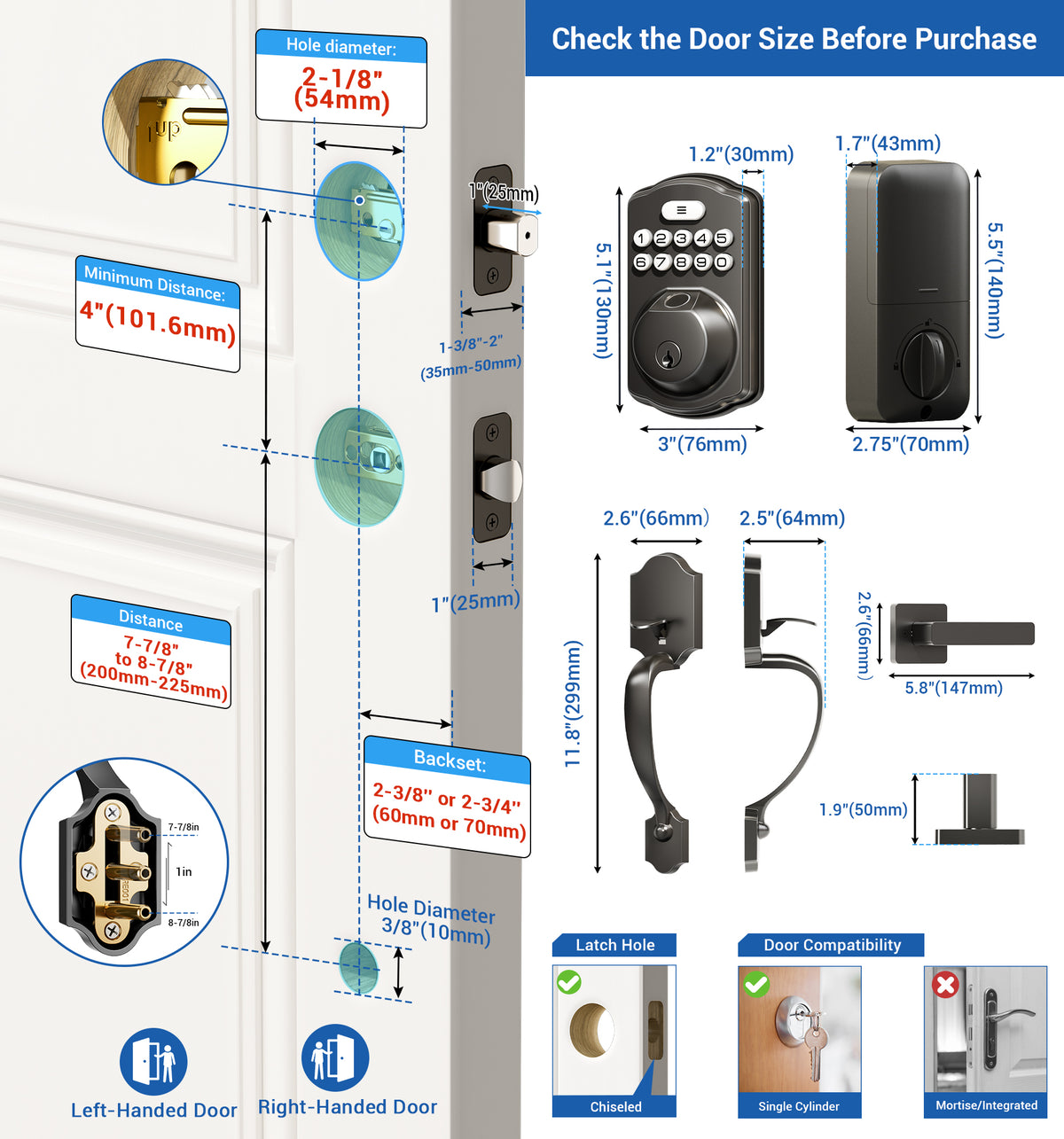 Veise KS02D Fingerprint Door Lock with Handle Set #Color_Matte Black
