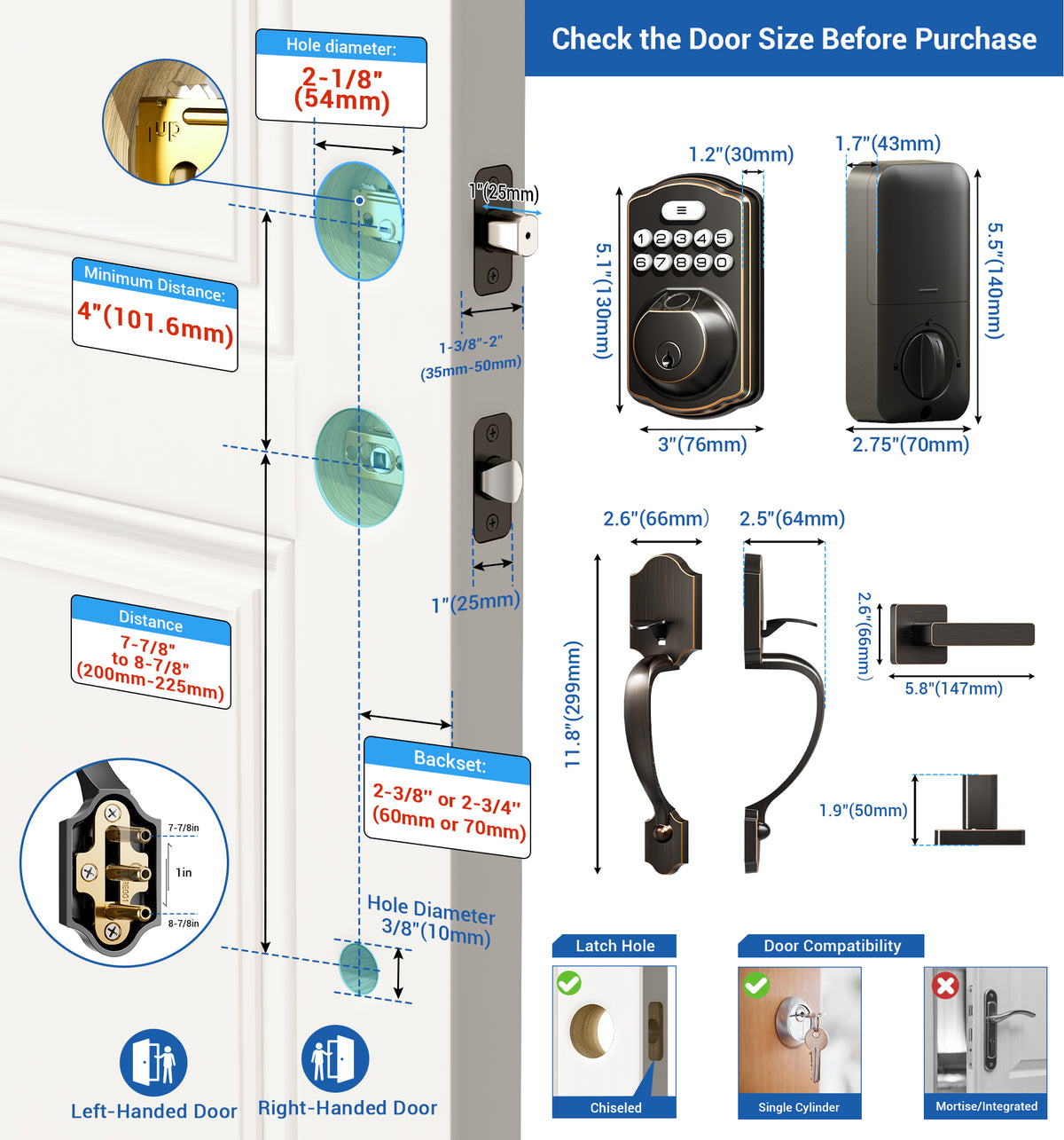 Veise KS02D Fingerprint Door Lock with Handle Set #Color_Oil Rubbed Bronze