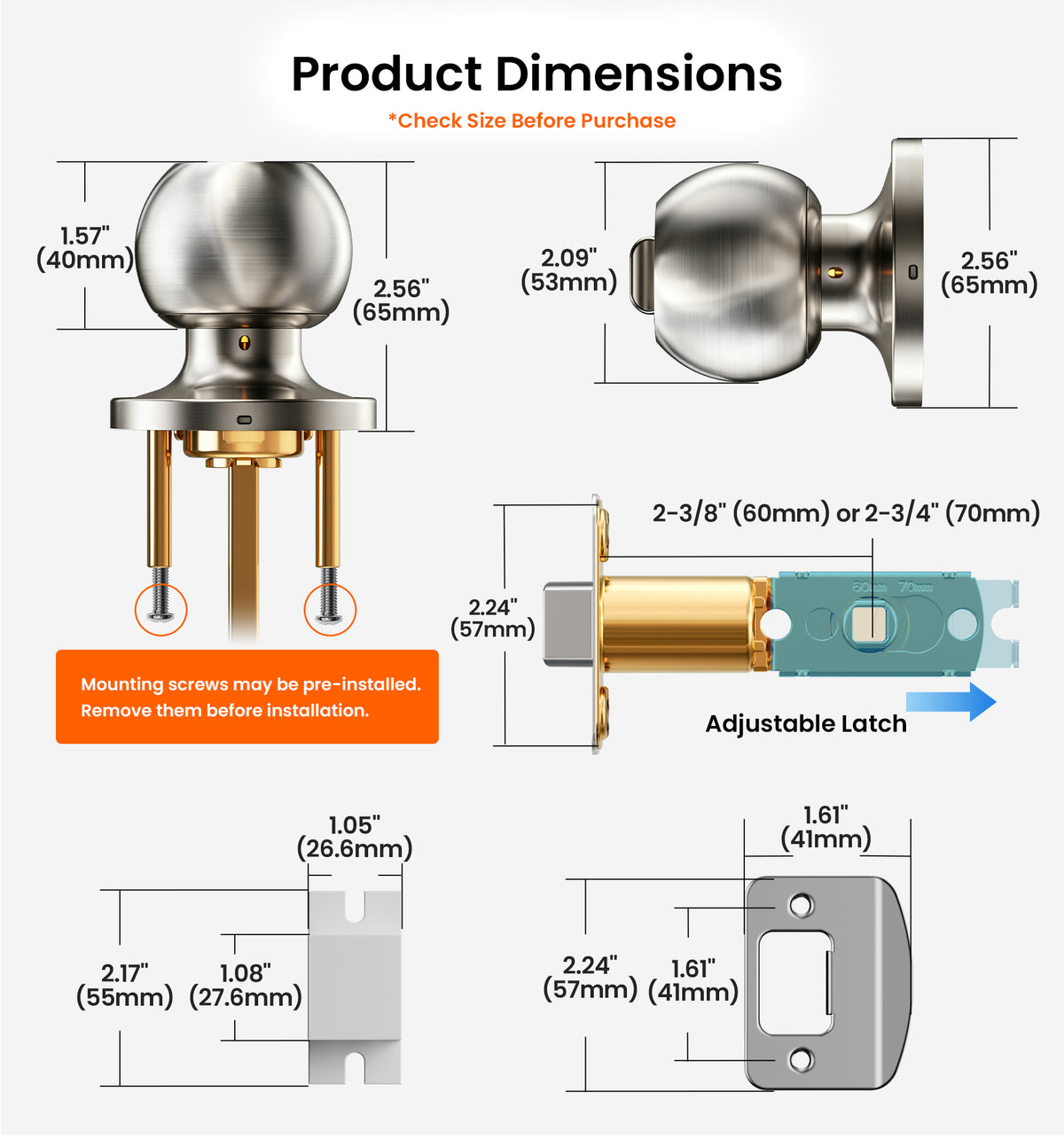 KF01 Interior Door Knob #Color_Satin Nickel