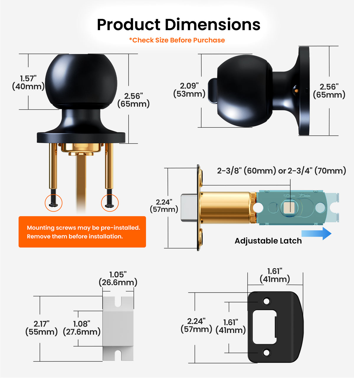 KF10 Privacy Door Knobs Set #Color_Matte Black