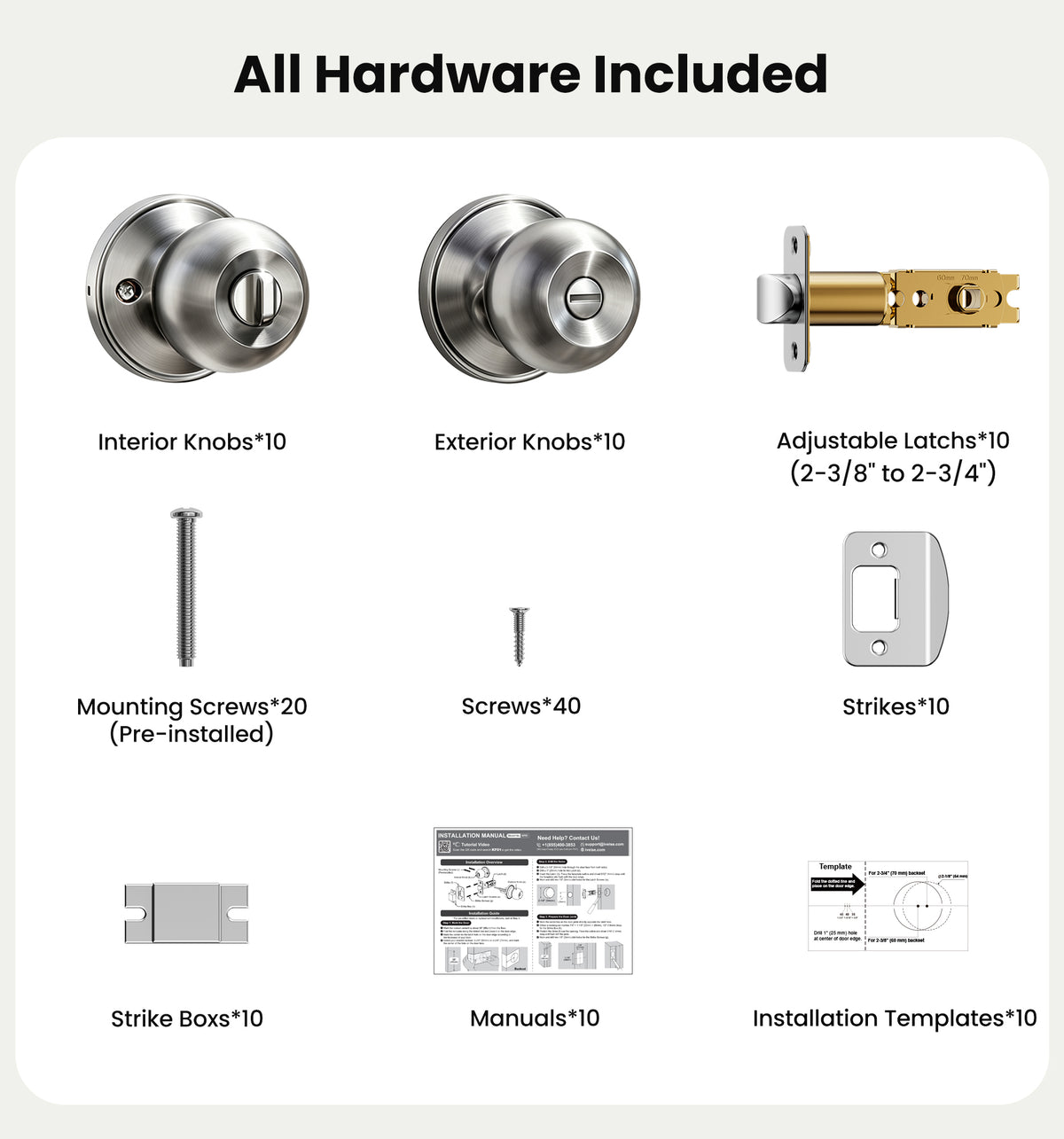 KF10 Privacy Door Knobs Set #Color_Satin Nickel