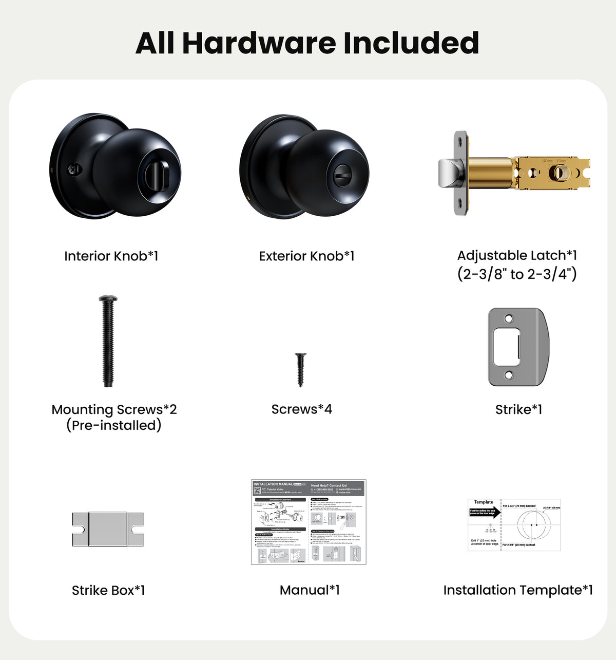 Veise KF06  Privacy Door Knobs Set, Keyless Interior Door Locks for Bedroom & Bathroom