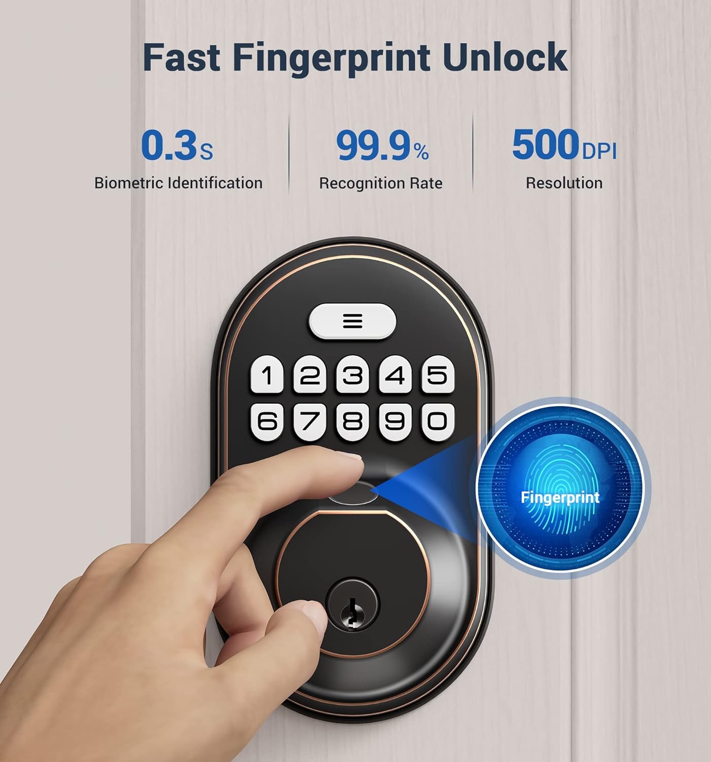 Veise RZ02A Fingerprint Door Lock, Keyless Entry Lock Keypad Deadbolt with 20 Fingerprint, Anti Peeping Password, Auto Keyed Entry, Smart Locks for Front Door, Easy Install