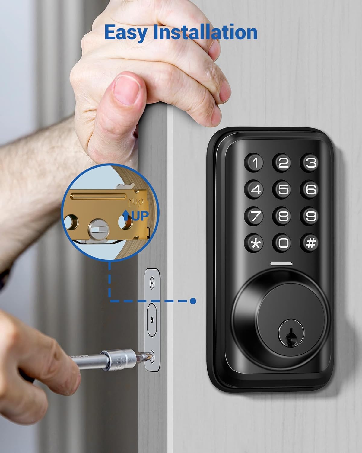 Veise ZS01 Keyless Entry Door Lock, Electronic Keypad Deadbolt Lock, Auto Lock, 1 Touch Locking & 20 User Codes, Anti-Peeking Password, Easy Installation Design