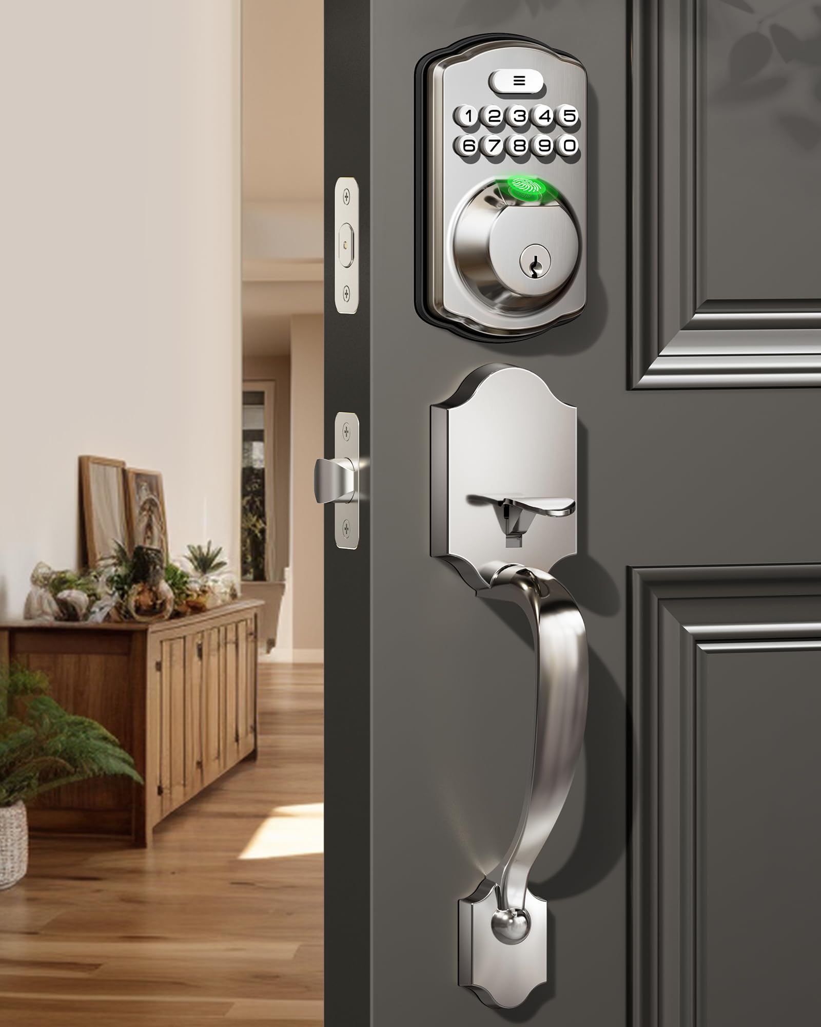 Veise Fingerprint Door Lock Set Keyless Entry Door Lock Front Door Handle Set Electronic Keypad Deadbolt with Lever Handle 2 Keys Auto Lock Code