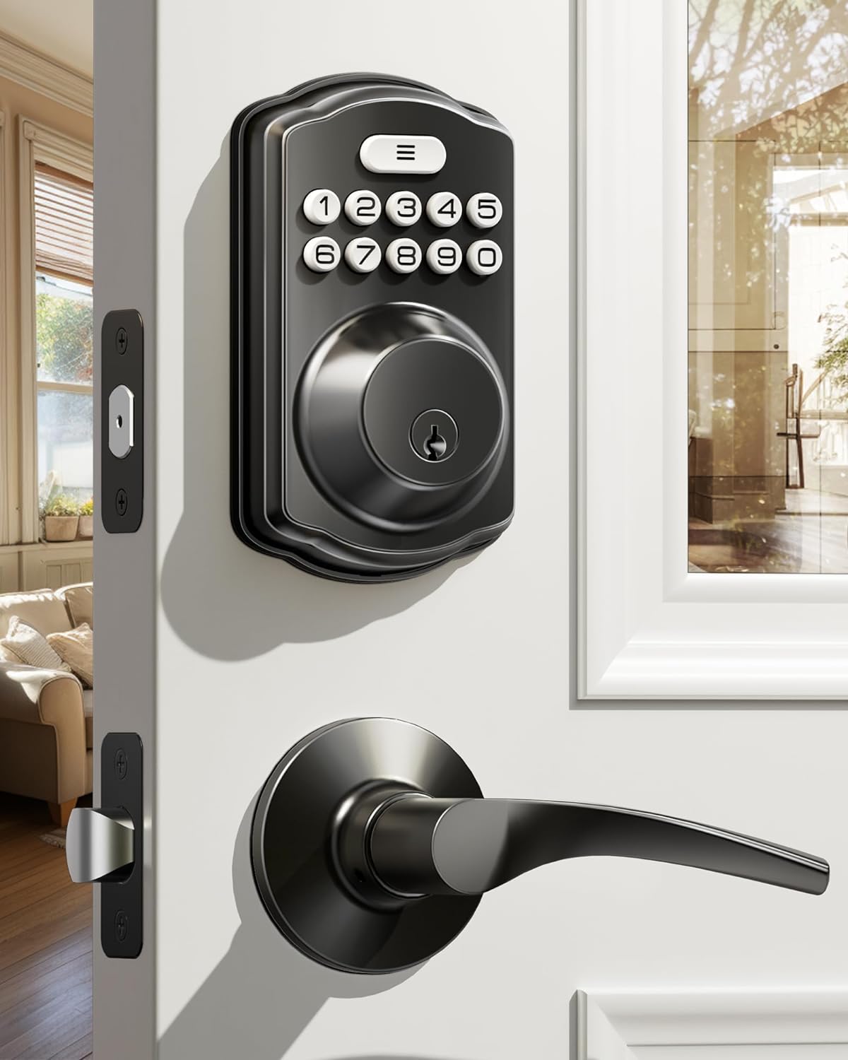 Veise KS01B Keyless Entry Door Lock with 2 Lever Handles - Electronic Keypad Deadbolt, Auto Lock, Easy Installation Digital Smart Code Door Lock, Front Door Lock Set