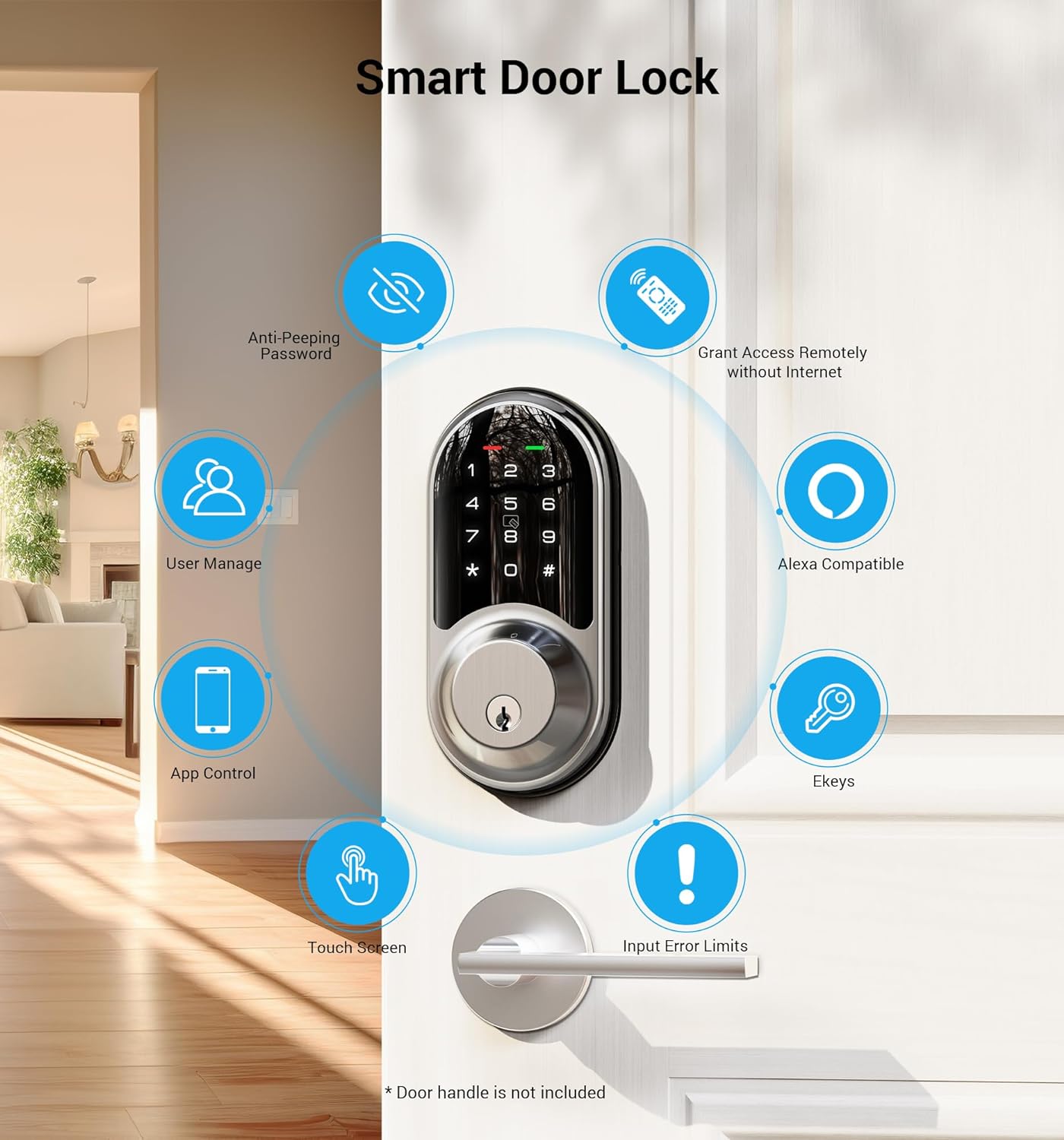 Veise RZ06 Smart Lock, Keyless Entry Door Lock, Smart Locks for Front Door with App Control, Electronic Digital Auto Lock with Touchscreen Keypad Set, Smart Deadbolt, Easy Install