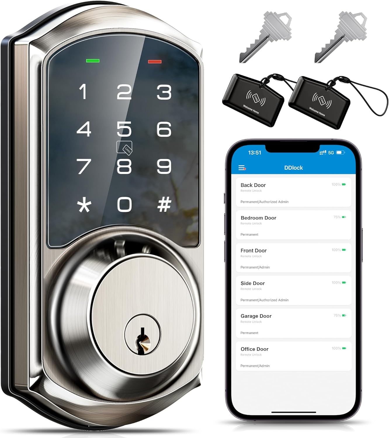 Veise Smart Deadbolt with App Control, Keyless Entry Smart Lock for Front Door, Electronic Digital Door Lock with Code, Easy Install