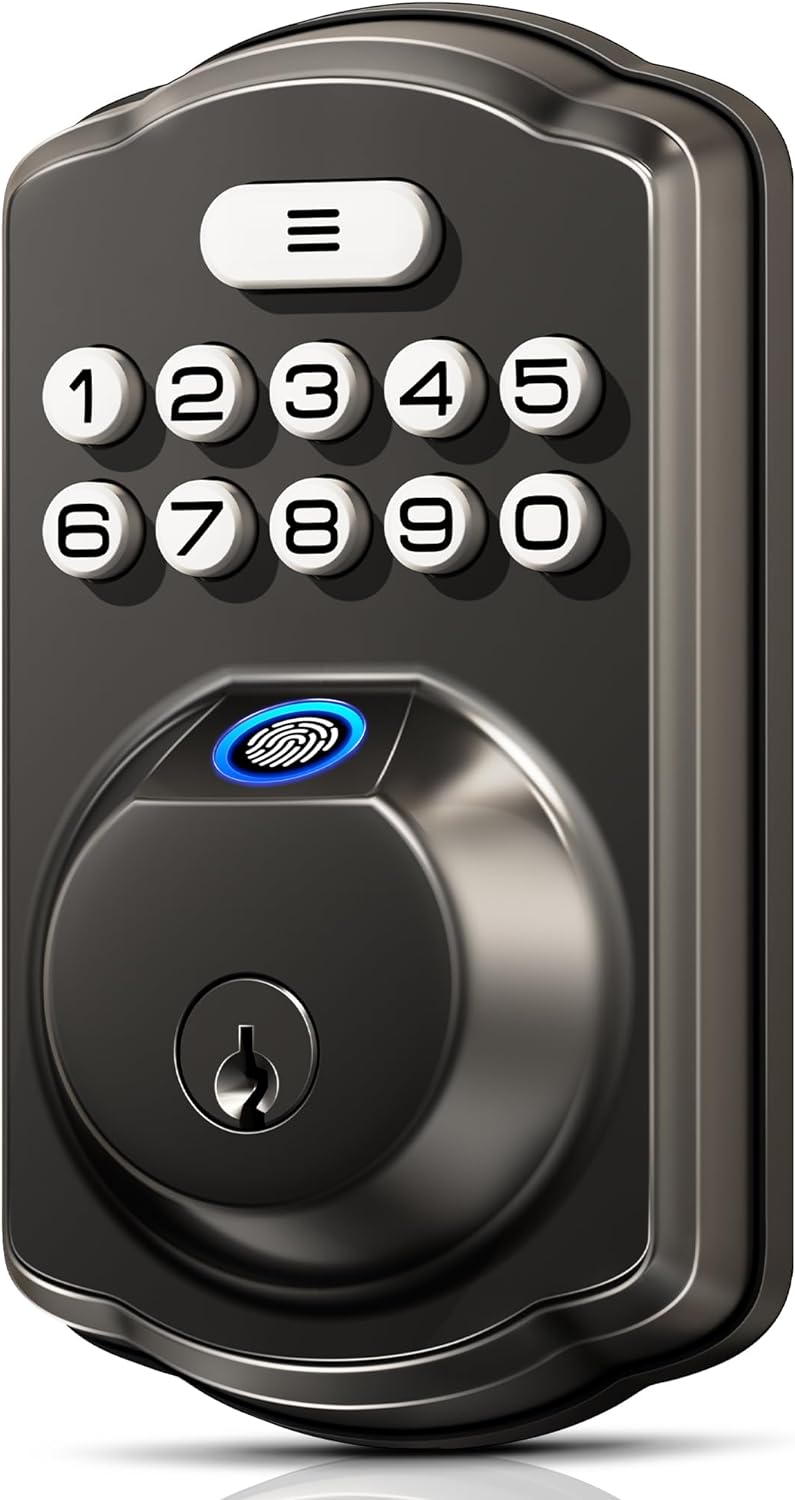 Veise KS02A Fingerprint Door Lock, Keyless Entry Door Lock, Electronic Keypad Deadbolt, Biometric Smart Locks for Front Door, Auto Lock, Anti-Peeking Password, Easy Install