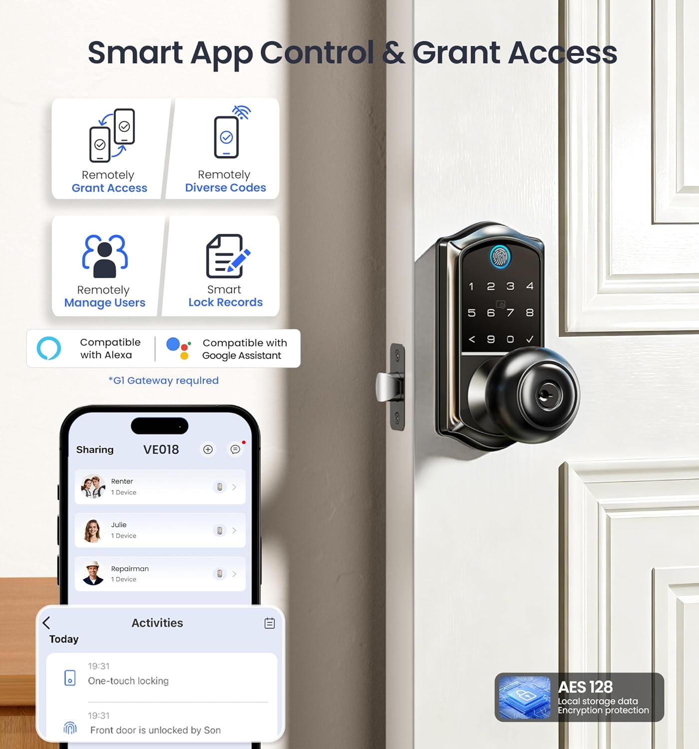 Veise VE018 Fingerprint Smart Lock with Knob