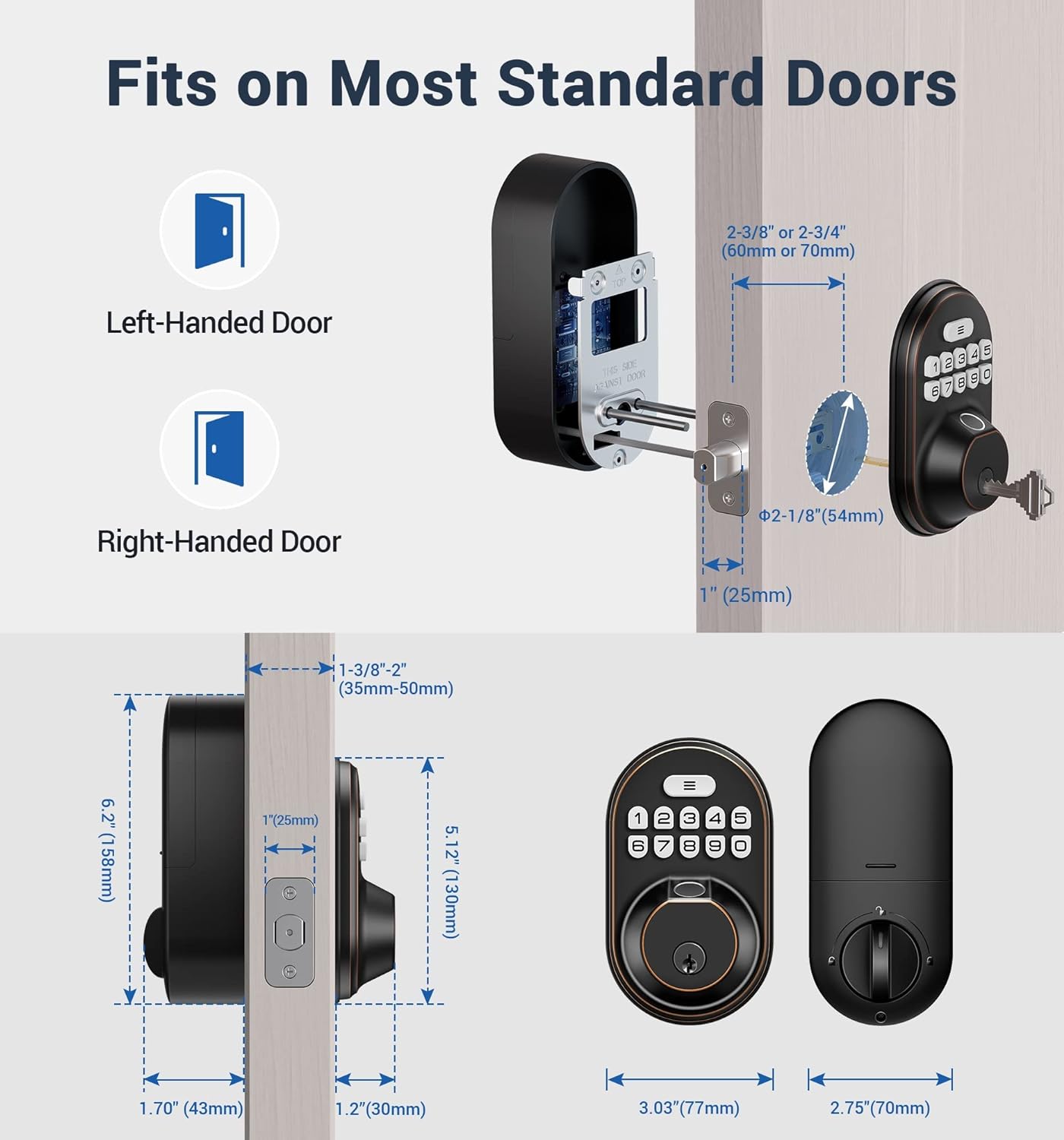 Veise RZ02A Fingerprint Door Lock, Keyless Entry Lock Keypad Deadbolt with 20 Fingerprint, Anti Peeping Password, Auto Keyed Entry, Smart Locks for Front Door, Easy Install