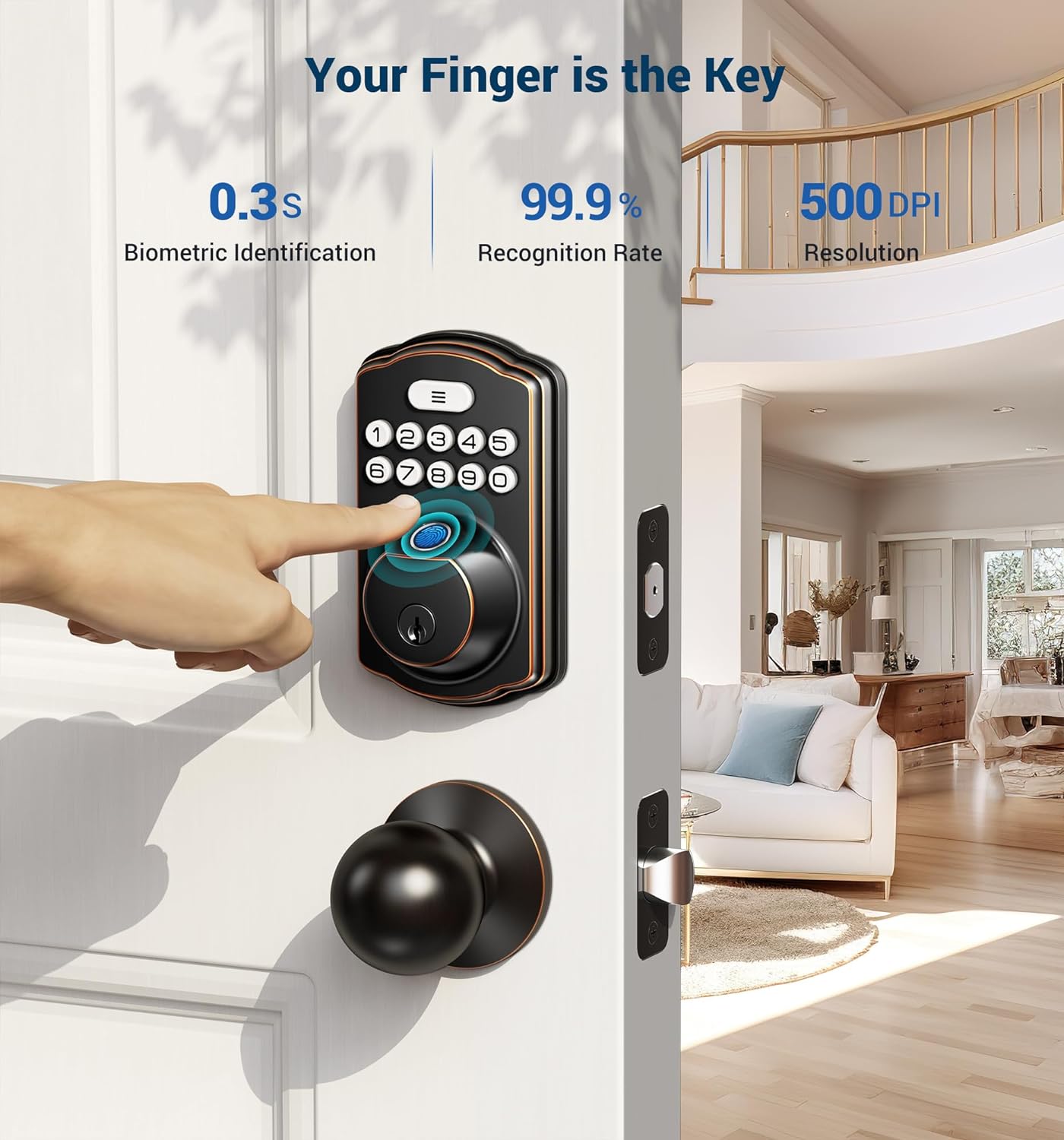VEISE KS02C Fingerprint Deadbolt Lock with Knobs
