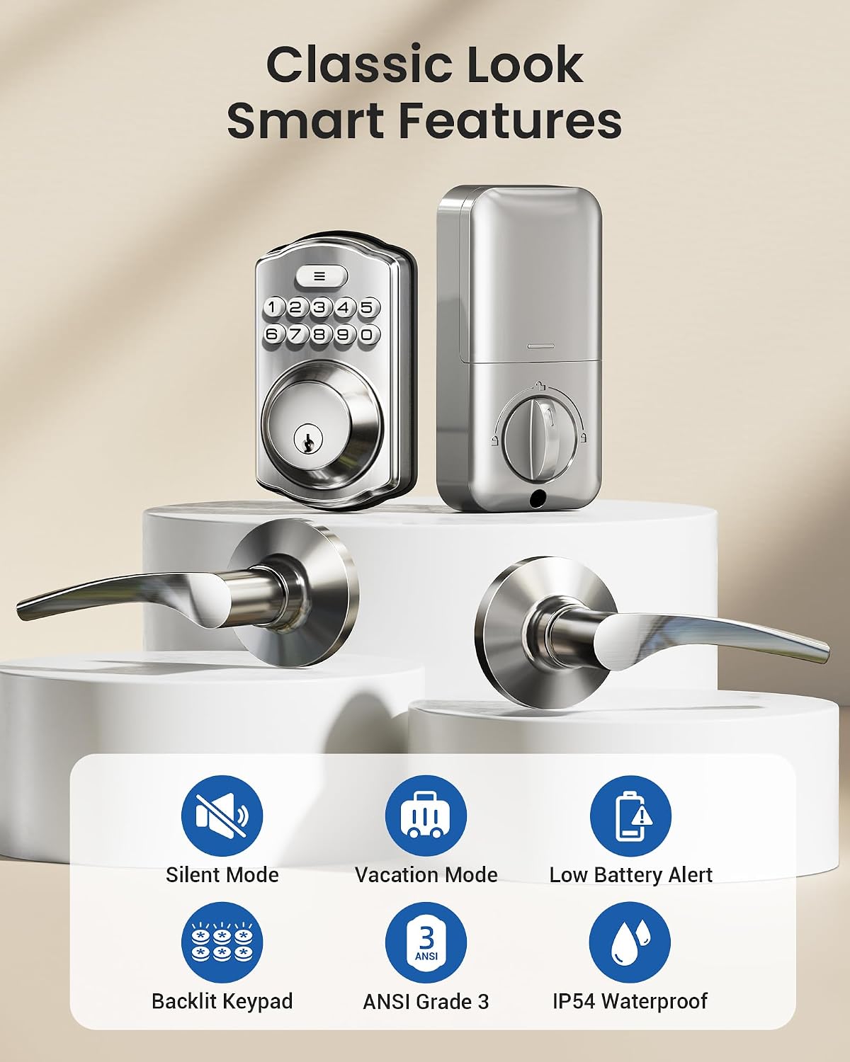 Veise KS01B Keyless Entry Door Lock with 2 Lever Handles