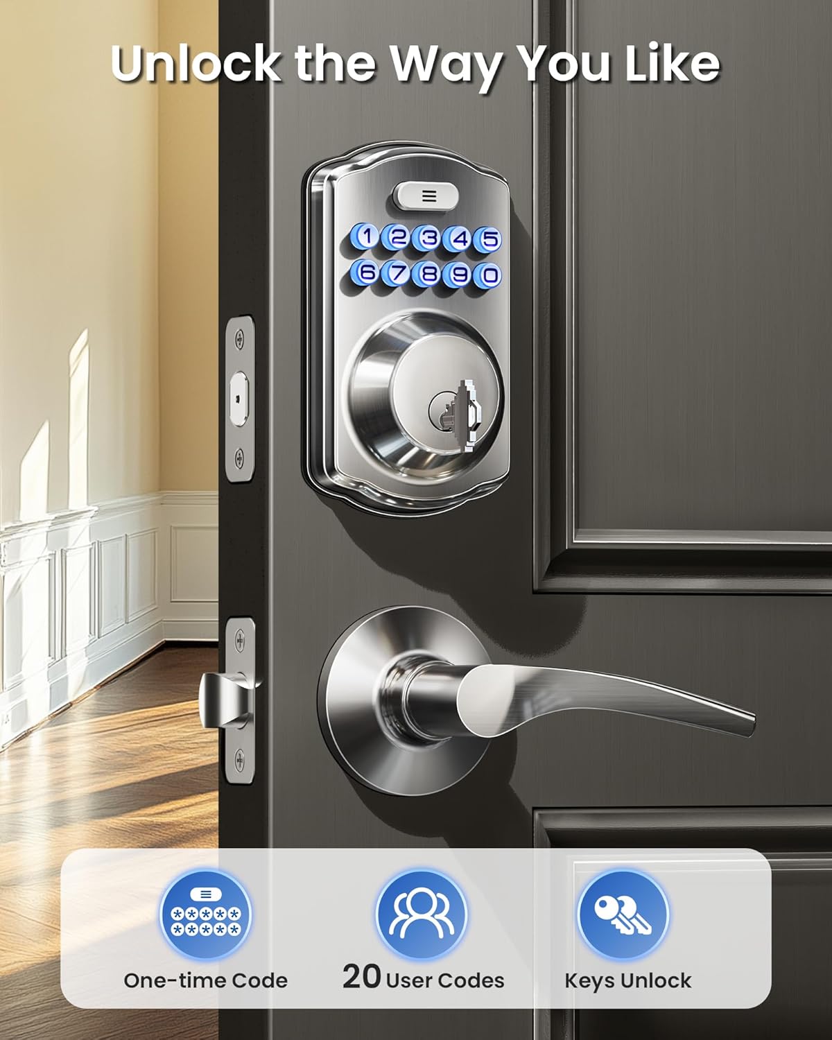 Veise KS01B Keyless Entry Door Lock with 2 Lever Handles