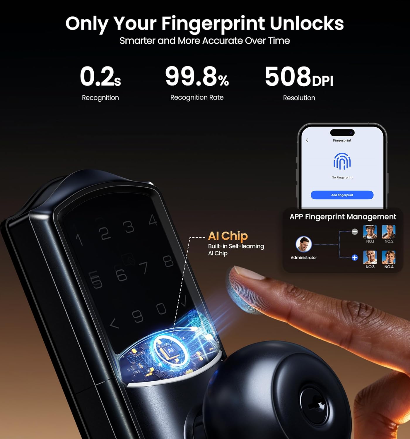 Veise VE028 Built-in Wi-Fi Smart Lock with Knob