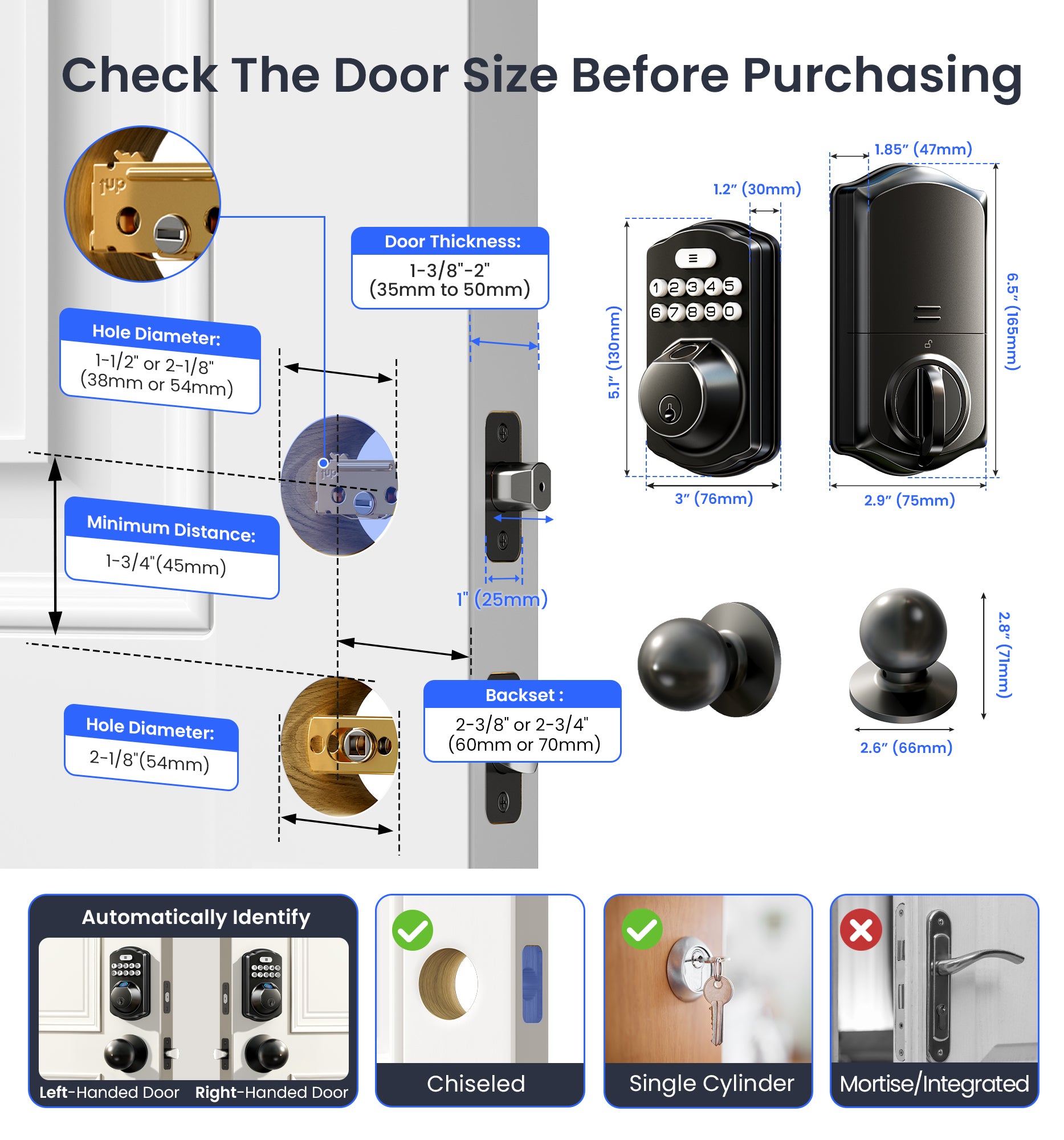 Veise VE012W-K Built-in WiFi Fingerprint Smart Lock with 2 Knobs