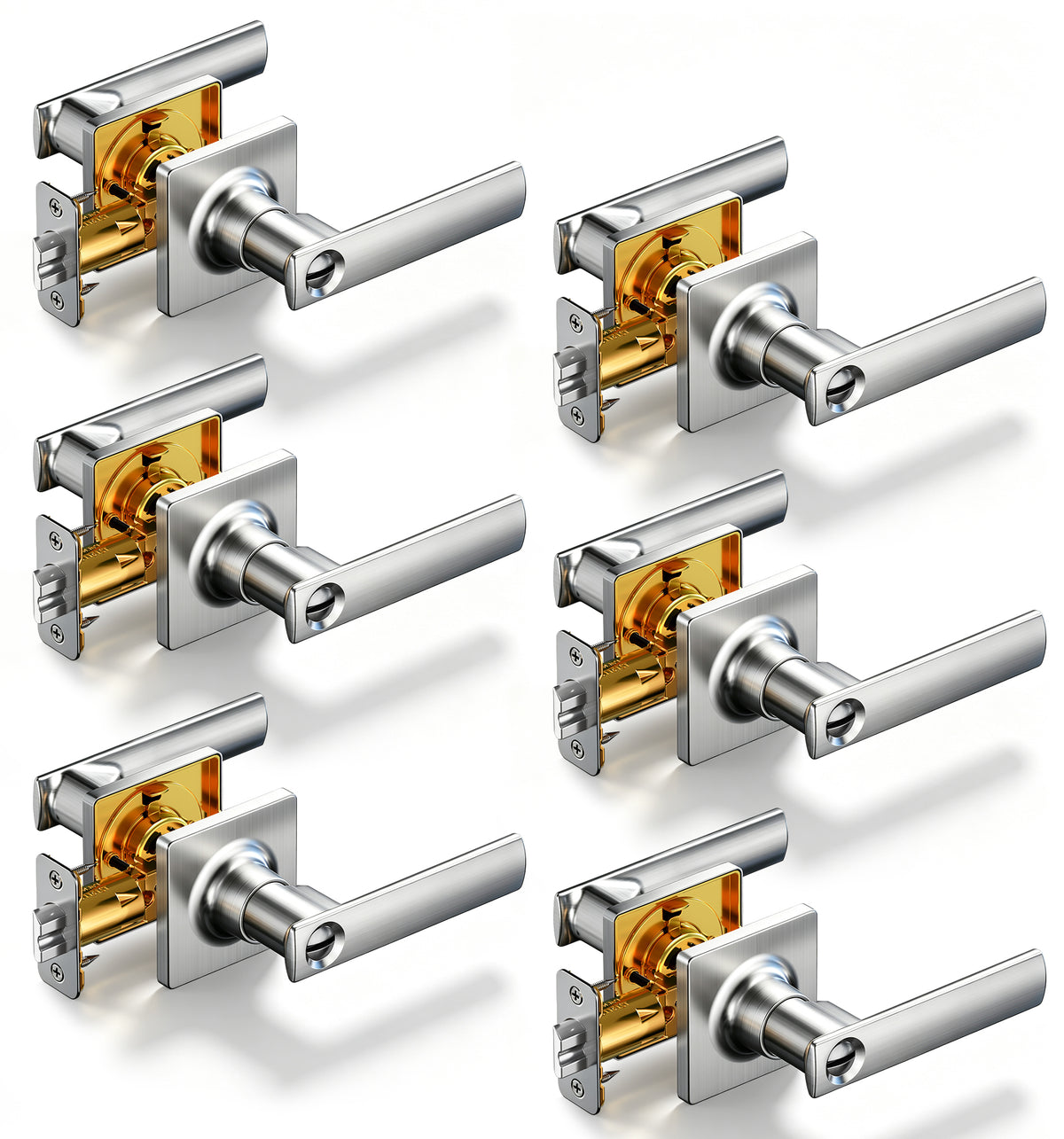 LY-F Square Privacy Door Lever #Color_Satin Nickel
