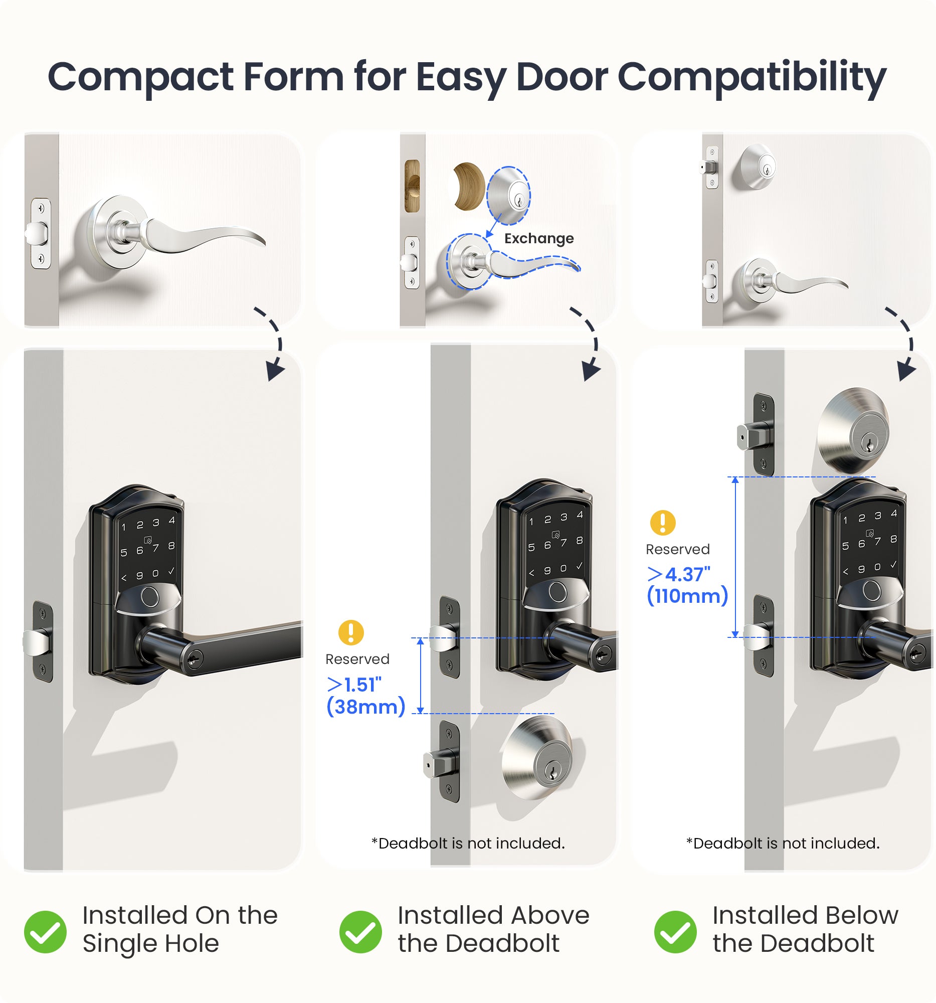 Veise VE029 WiFi Smart Lever Lock, Fingerprint Keyless Entry Door Lock with Handle, Built-in WiFi, Remote App Control, Electronic Deadbolt for Front Door and Bedroom, IP65 Waterproof, Matte Black
