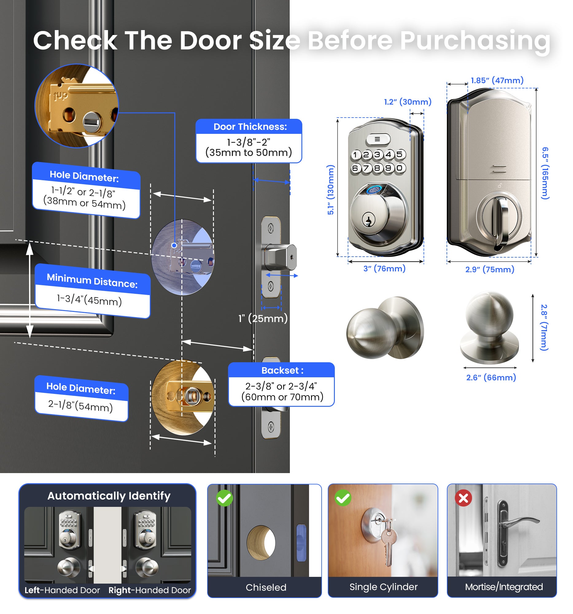 Veise VE012W-K Built-in WiFi Fingerprint Smart Lock with 2 Knobs