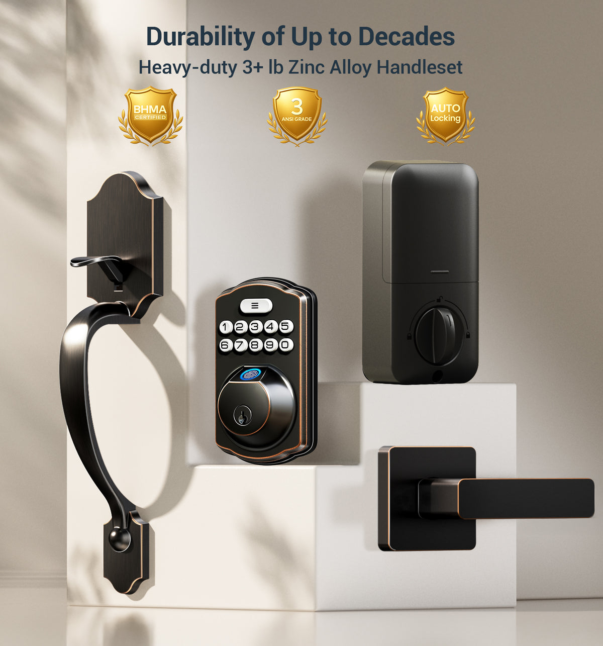 Veise KS02D Fingerprint Door Lock with Handle Set #Color_Oil Rubbed Bronze