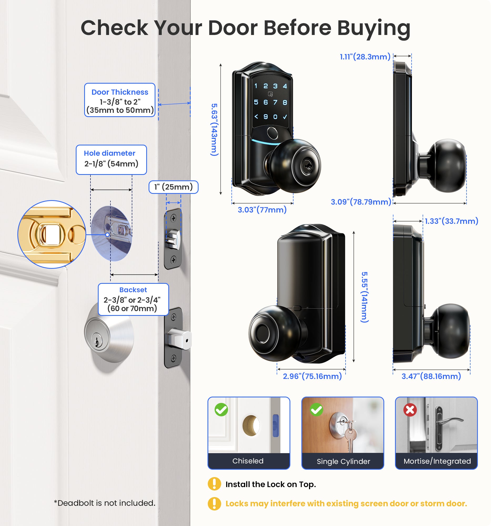 Veise VE028 Built-in Wi-Fi Smart Lock with Knob