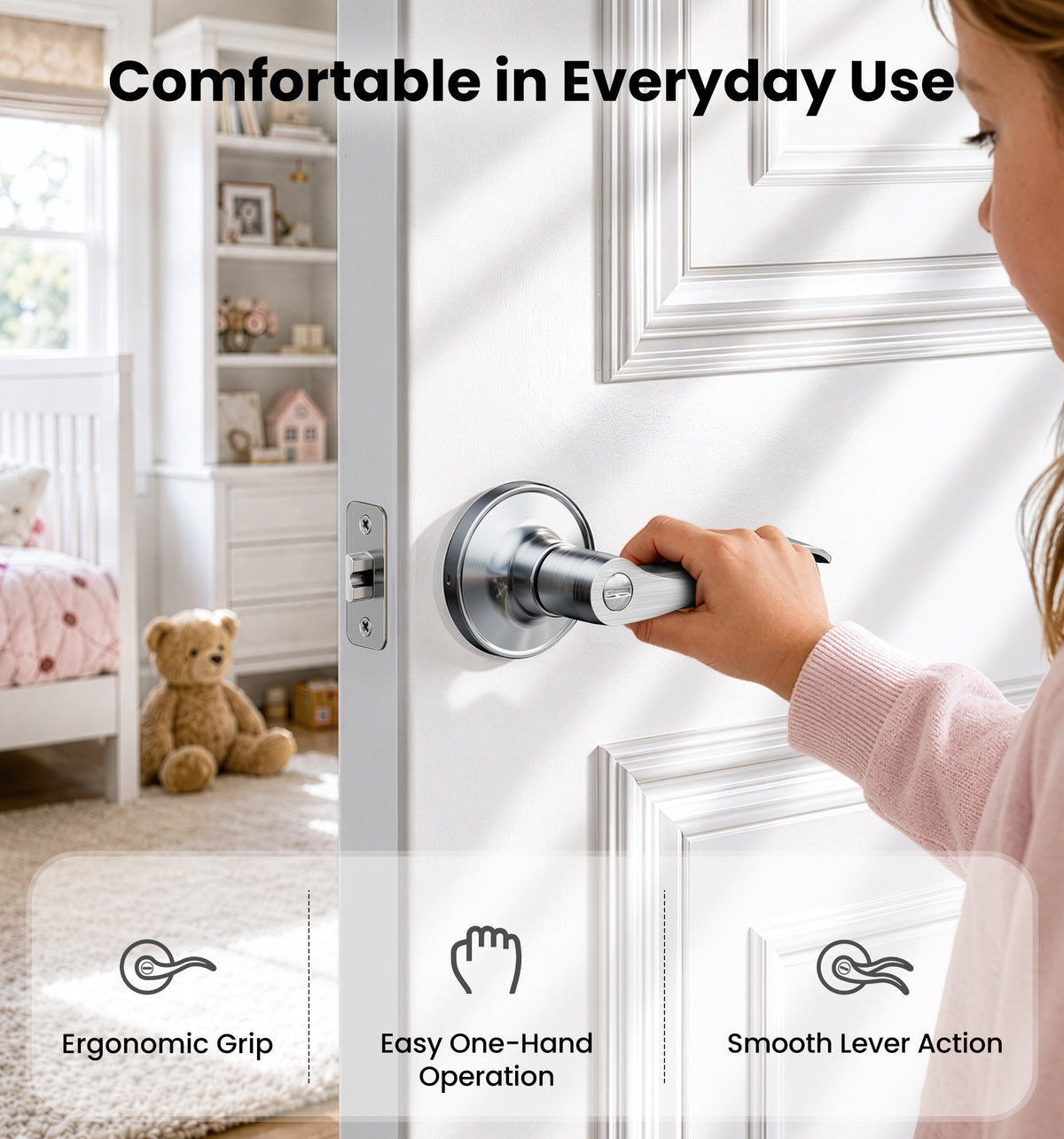 HF01-C Door Handle Privacy Door Levers #Color_Satin Nickel