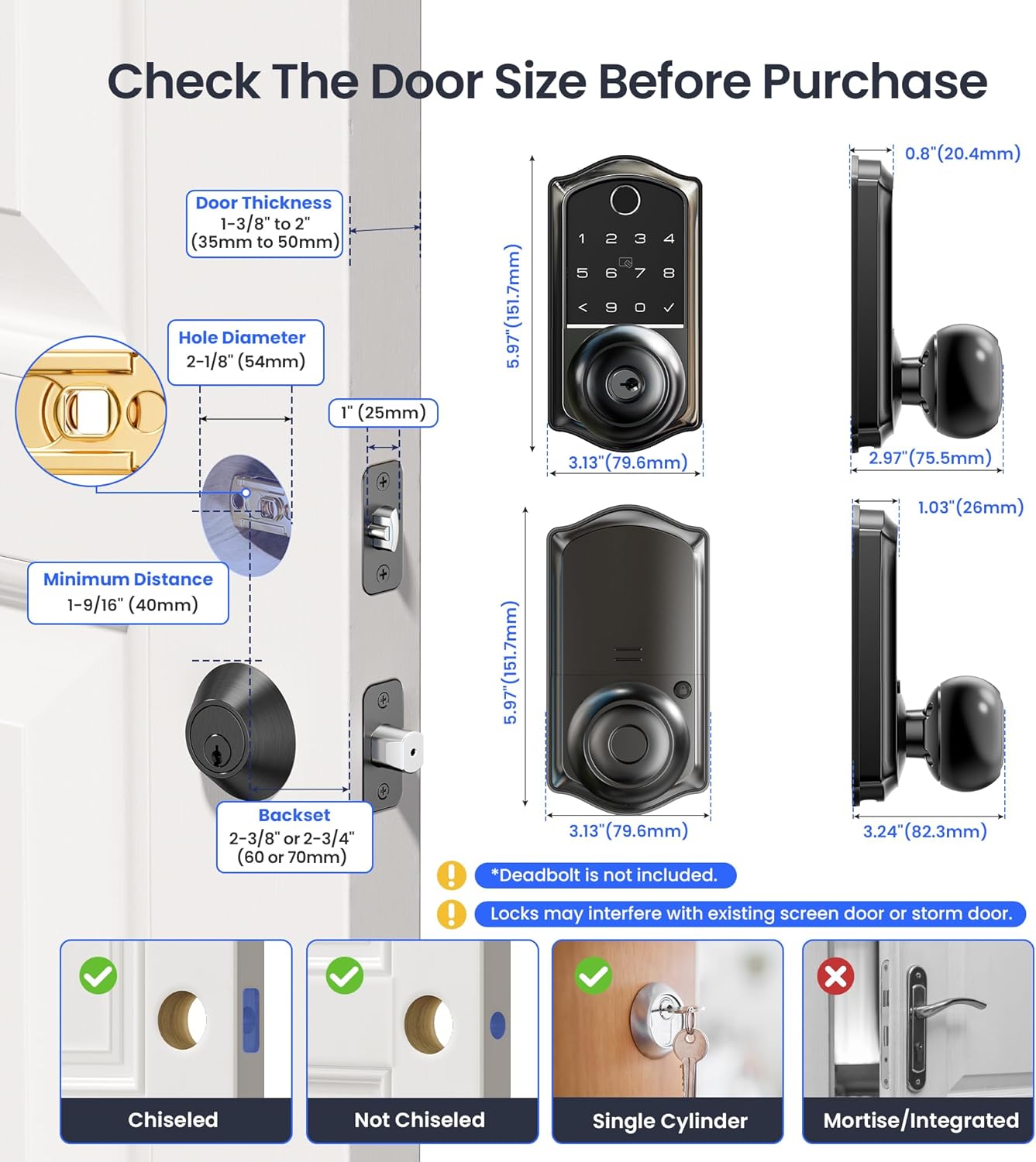 Veise VE018 Fingerprint Smart Lock with Knob