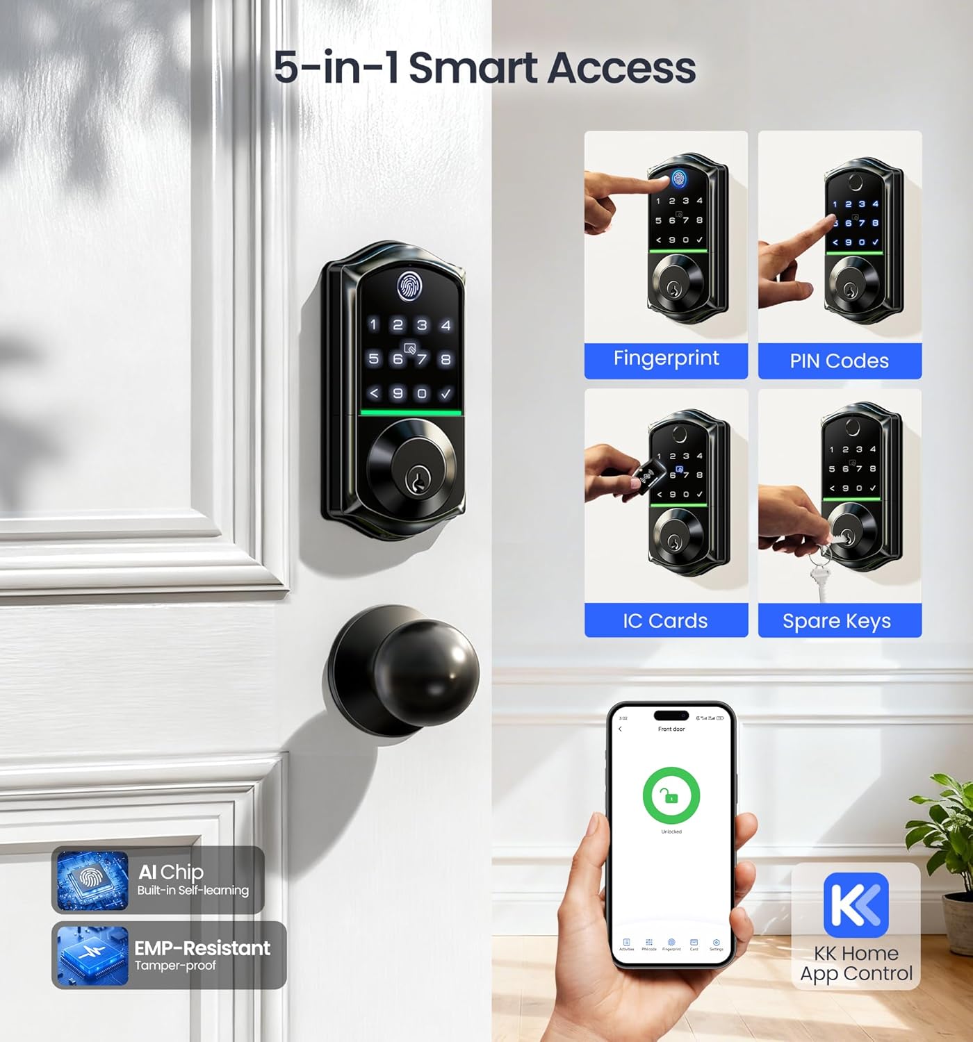 Veise VE017-K Fingerprint Smart Lock with 2 Knobs