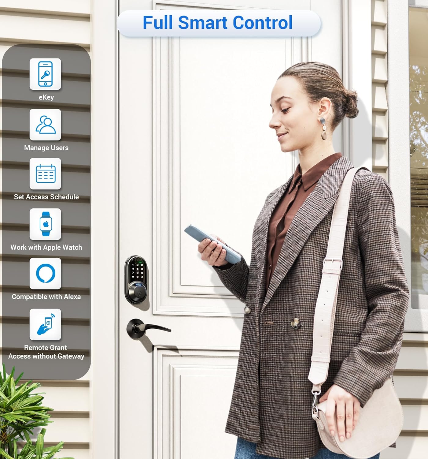 Veise RZ07B Smart Locks for Front Door, 2 Lever Handles, Fingerprint Keyless Entry, App Control Biometric Door Lock Set, Electronic Digital Touchscreen Keypad Deadbolt, Easy Install, Auto Lock