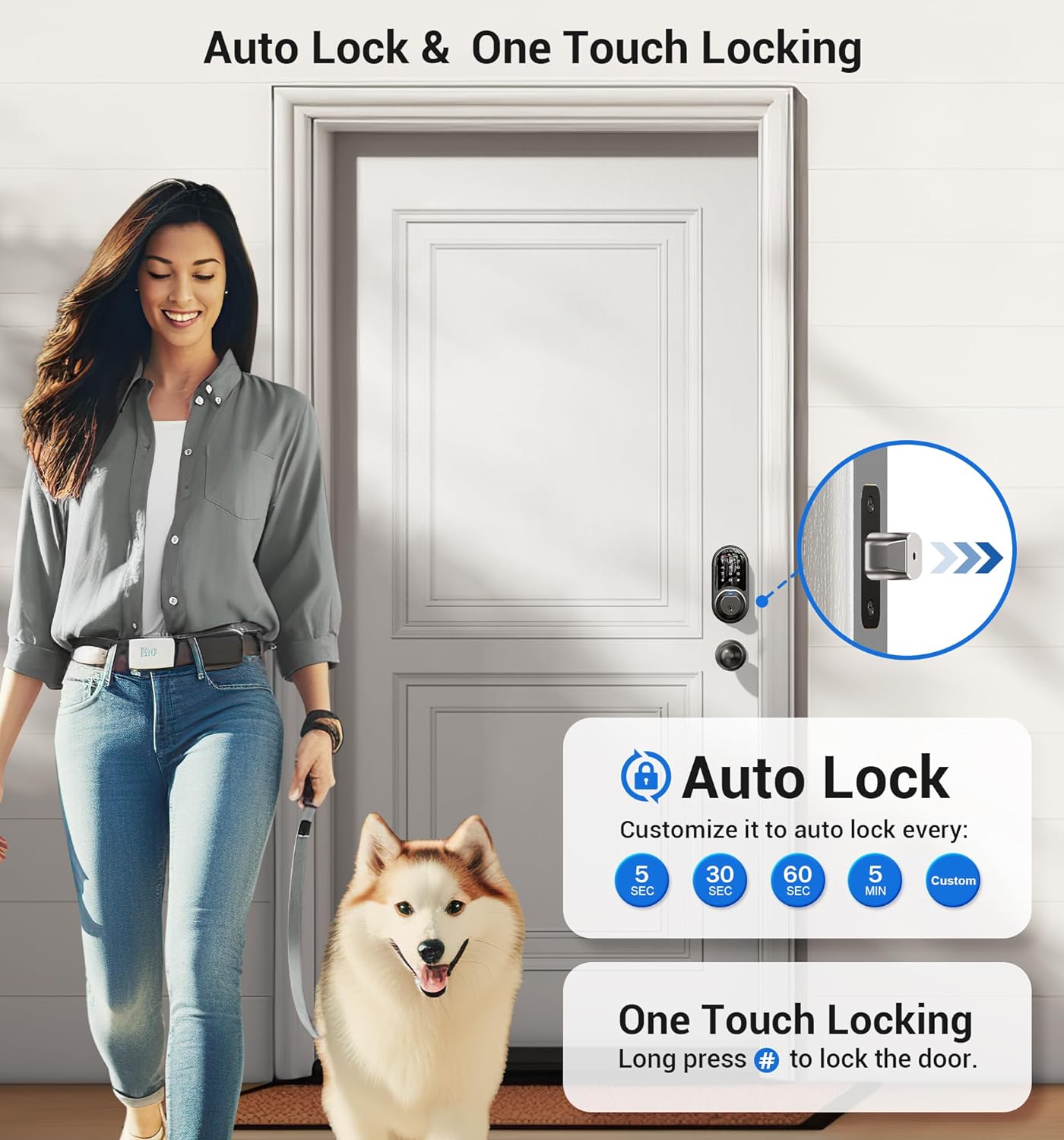 Veise RZ07C Smart Locks for Front Door, 2 Knob Handle Set, Fingerprint Keyless Entry, App Control Biometric Door Lock, Electronic Digital Touchscreen Keypad Deadbolt, Easy Install, Auto Lock