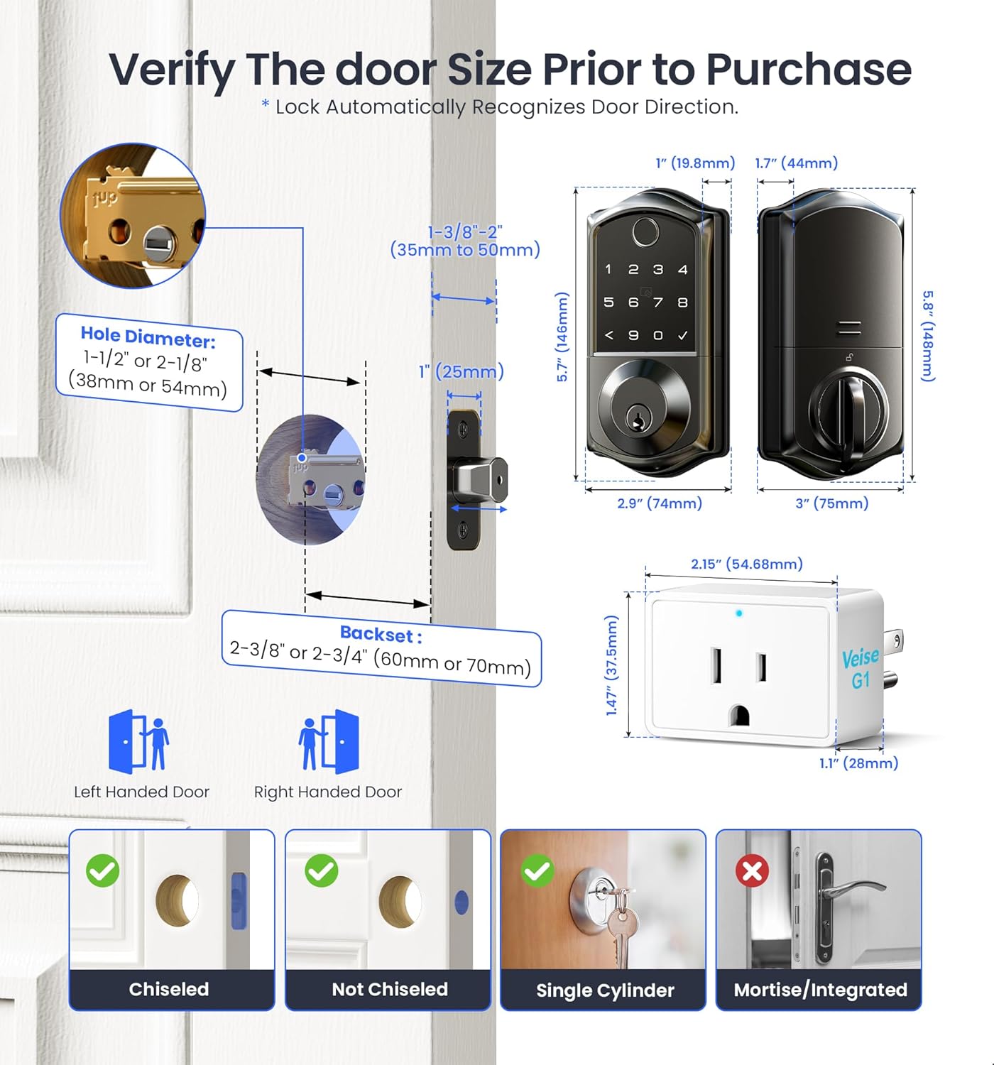 Veise VE017G Wi-Fi Smart Door Lock with Fingerprint