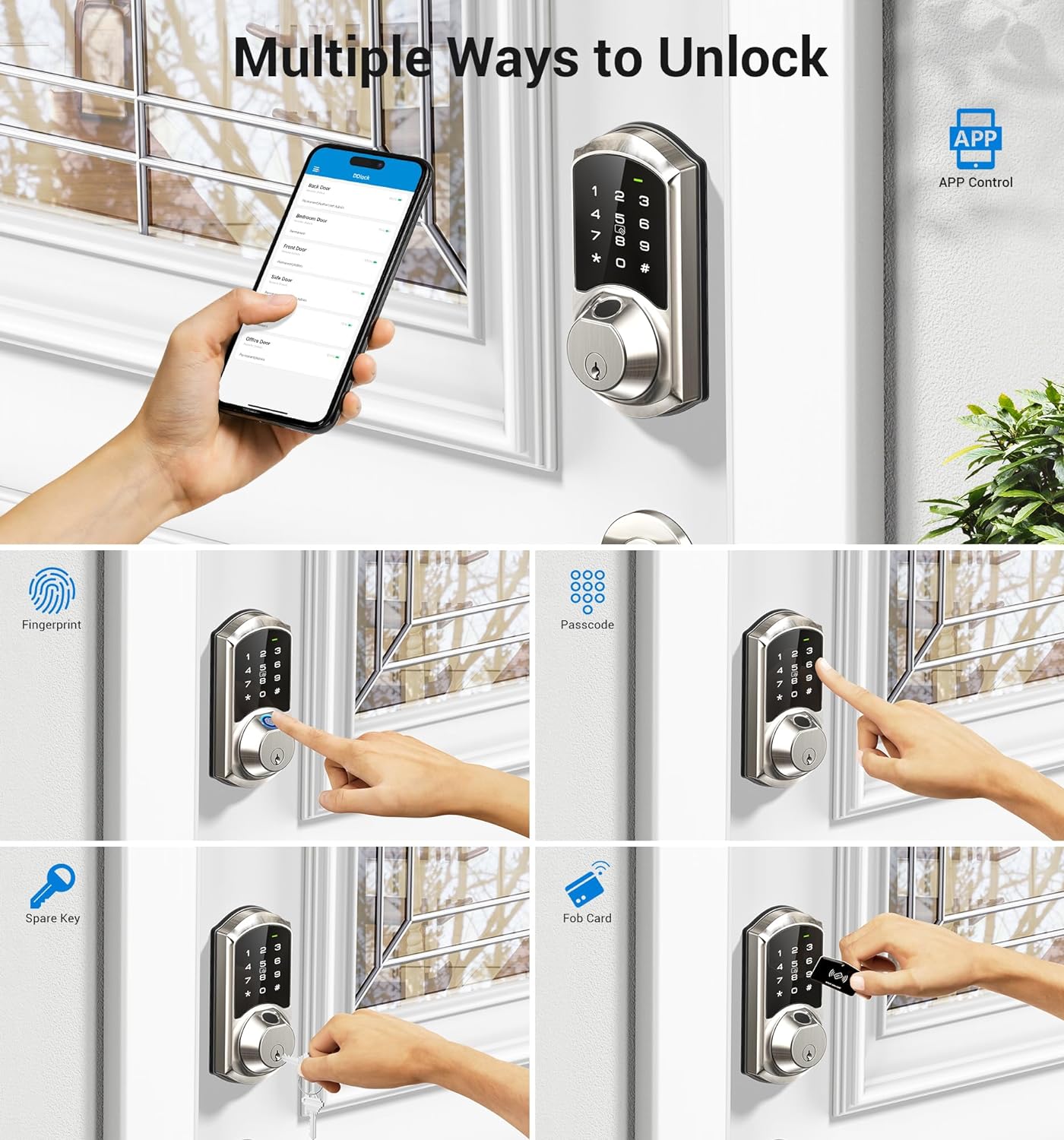 Veise VE07 Fingerprint Smart Lock for Front Door, 7-in-1 Keyless Entry Deadbolt with App Control, Electronic Digital Locks with Touchscreen Keypad, Auto Lock, Easy Install, Waterproof