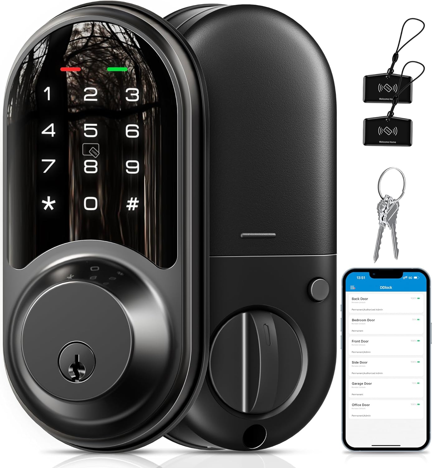 Veise RZ06 Smart Lock, Keyless Entry Door Lock, Smart Locks for Front Door with App Control, Electronic Digital Auto Lock with Touchscreen Keypad Set, Smart Deadbolt, Easy Install