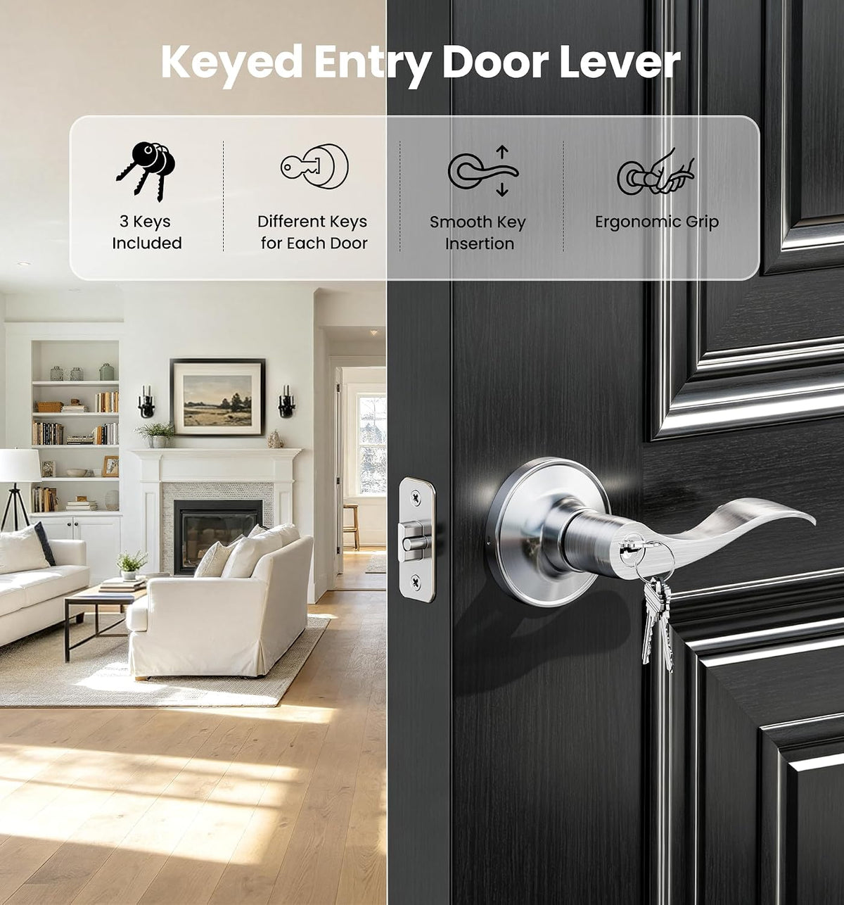 H01-C Entry Door Lever #Color_Satin Nickel