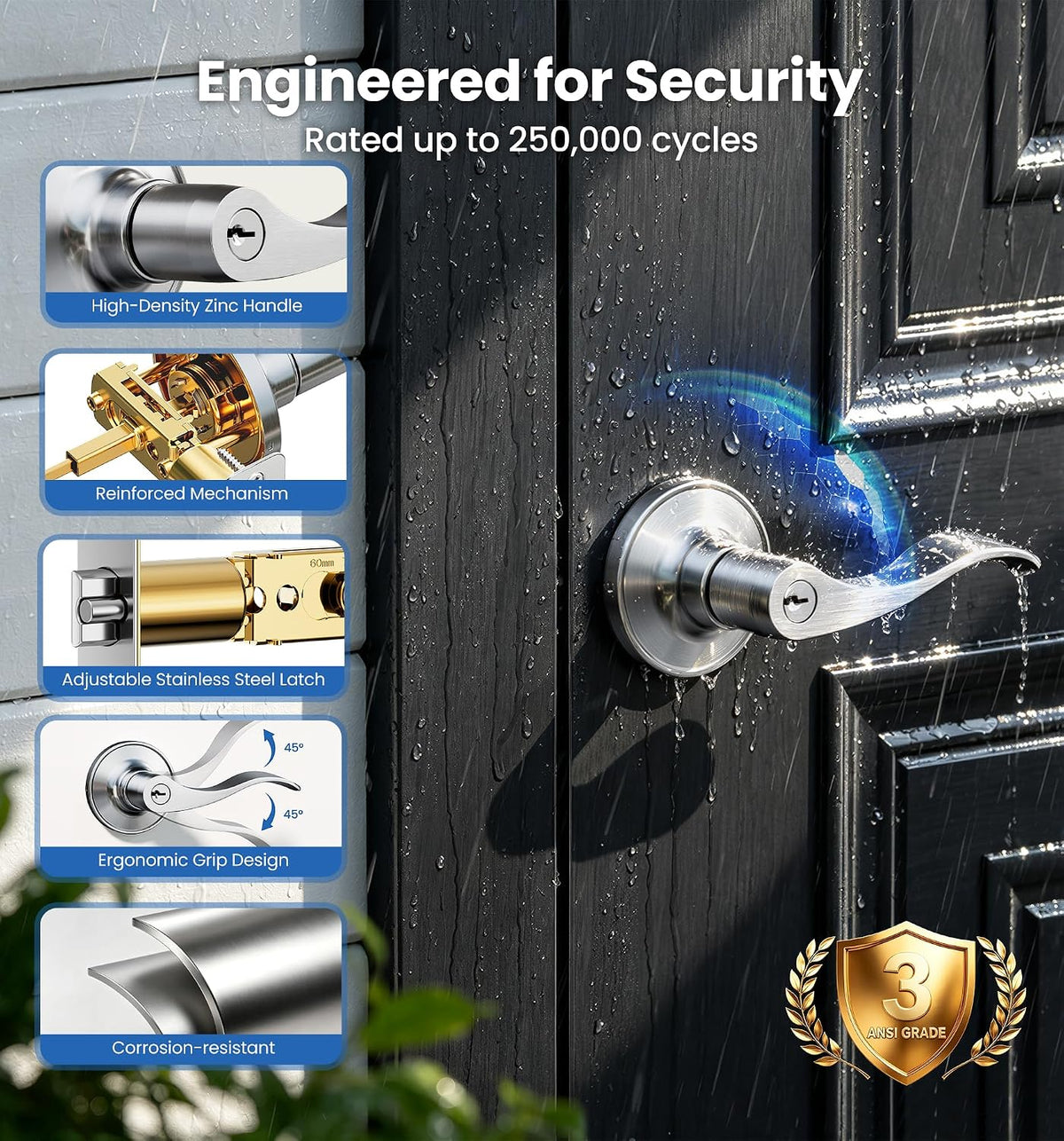 H01-C Entry Door Lever #Color_Satin Nickel