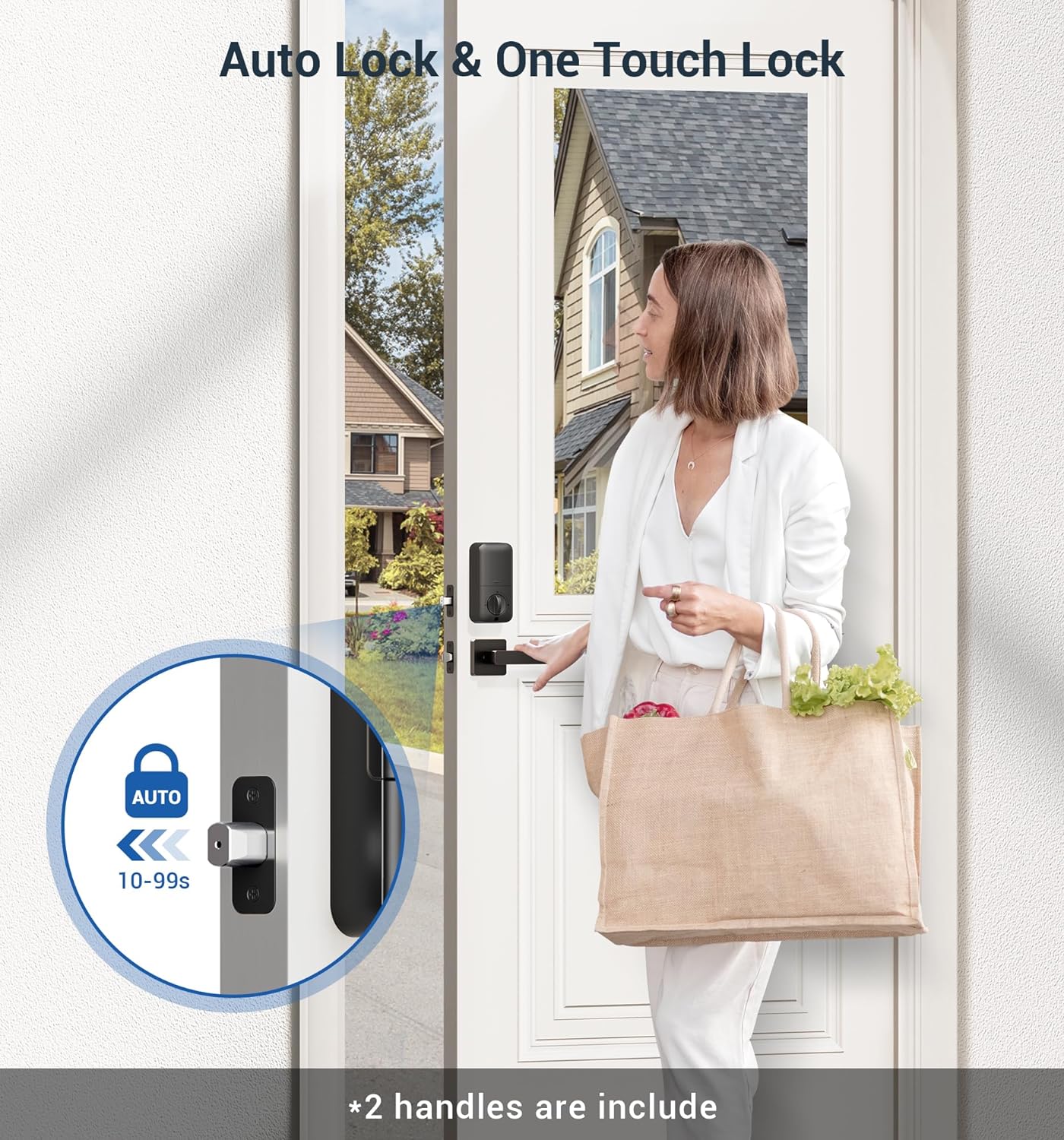 Veise KS02D Fingerprint Door Lock Set, Keyless Entry Door Lock, Front Door Handle Sets, Electronic Keypad Deadbolt with Lever Handle, 2 Keys, Auto Lock, Code Door Lock, Easy Install