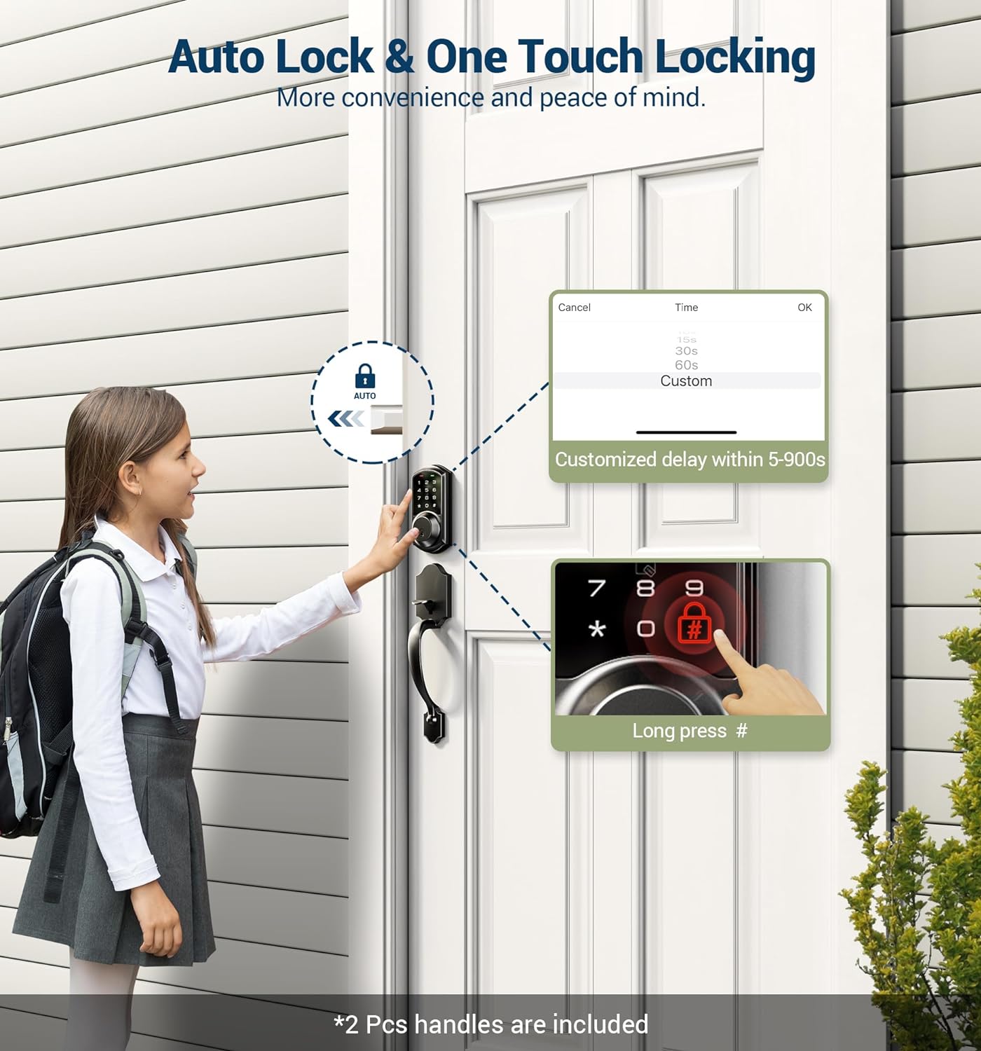 Veise VE06-H Smart Front Door Lock Set, App Control, Keyless Entry Deadbolt with Lever Handle, Electronic Digital Touchscreen Keypad, Auto Lock, Easy Install