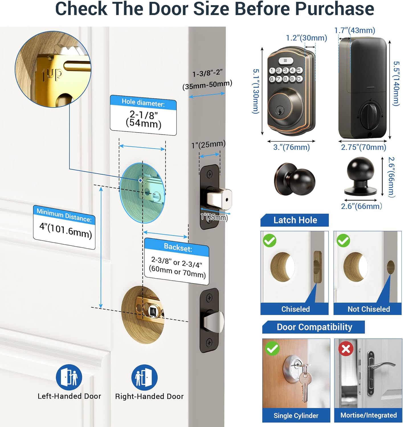Veise KS01C Keyless Entry Door Lock with 2 Door Knobs - Keypad Door Lock with Handle, Front Door Lock Set, Electronic Keypad Deadbolt Smart Lock, Auto Lock, Easy Installation