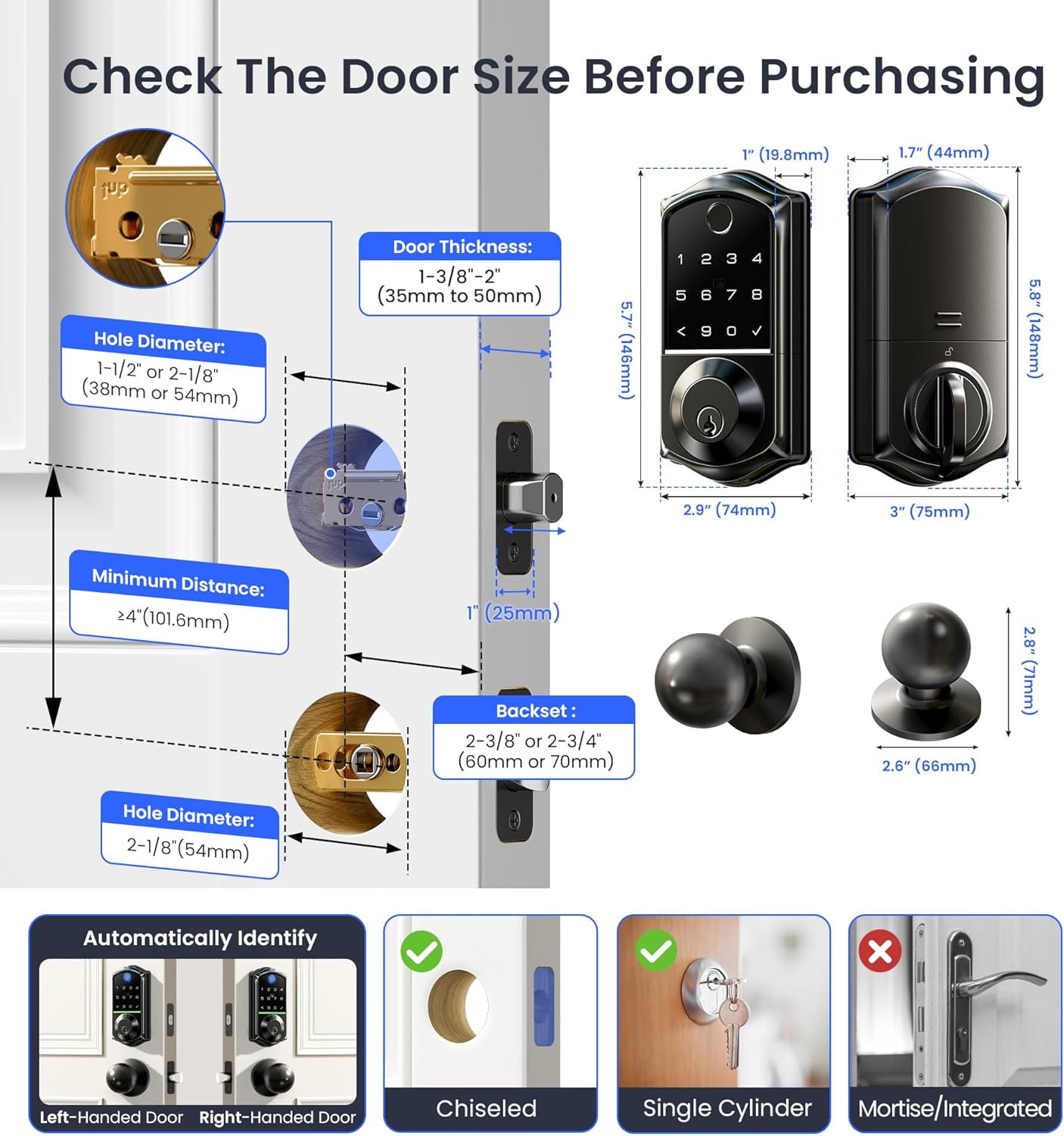 Veise VE017-K Fingerprint Smart Lock with 2 Knobs