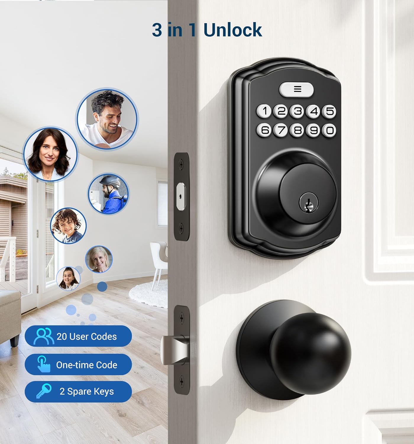 Veise KS01C Keyless Entry Door Lock with 2 Door Knobs - Keypad Door Lo