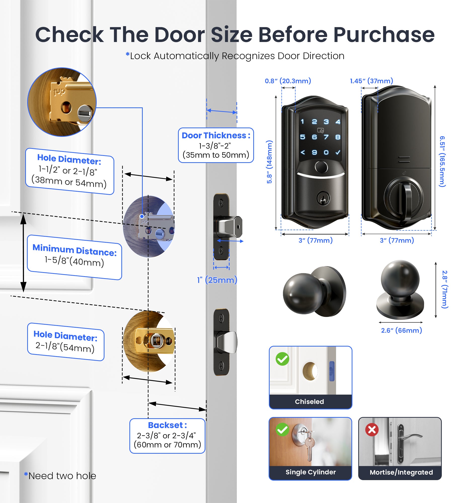 Veise VE027-K Built-in Wi-Fi Fingerprint Smart Lock with 2 Knobs
